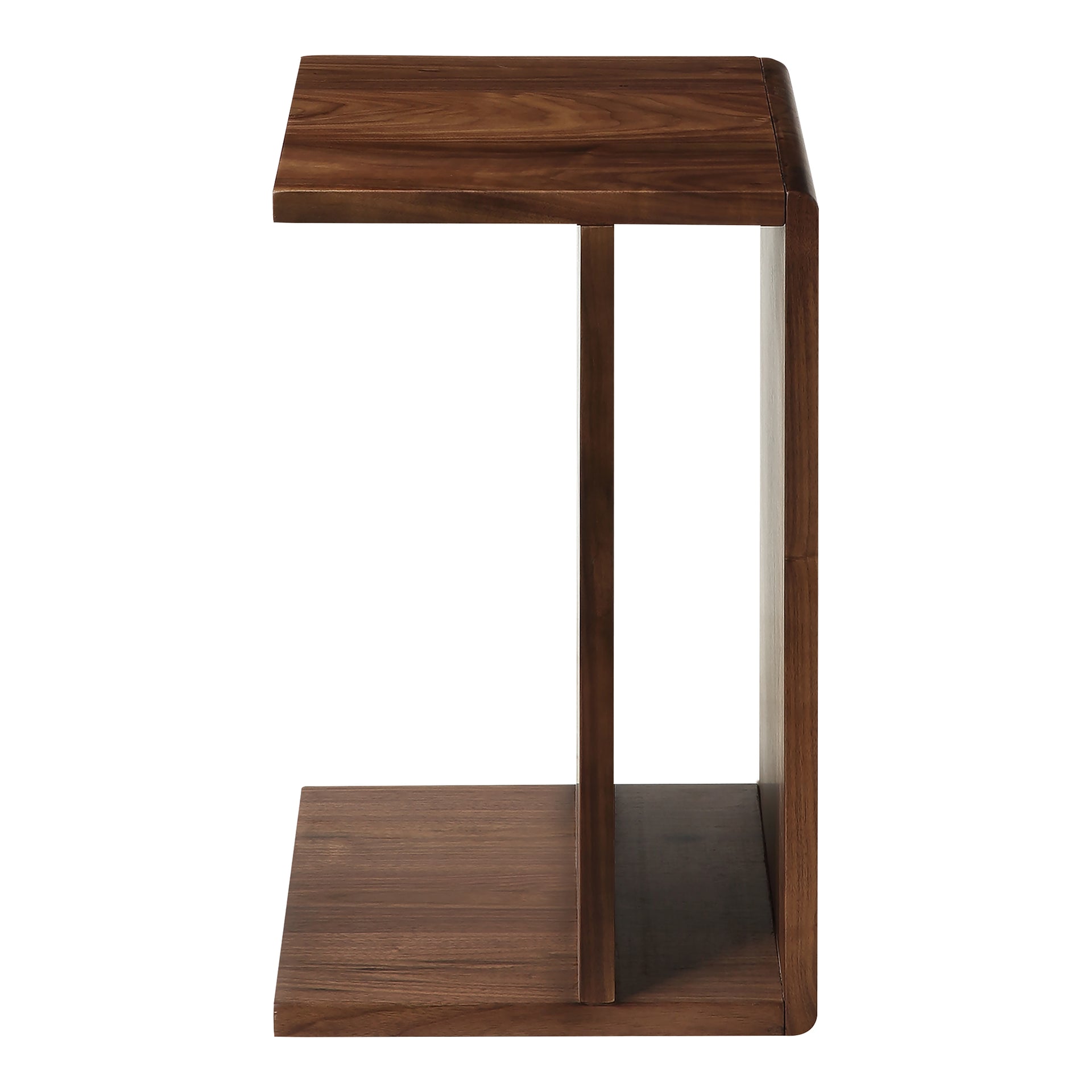 Selene C Shaped Accent Table, Solid Walnut, Matte Finish, Rectangular, Brown