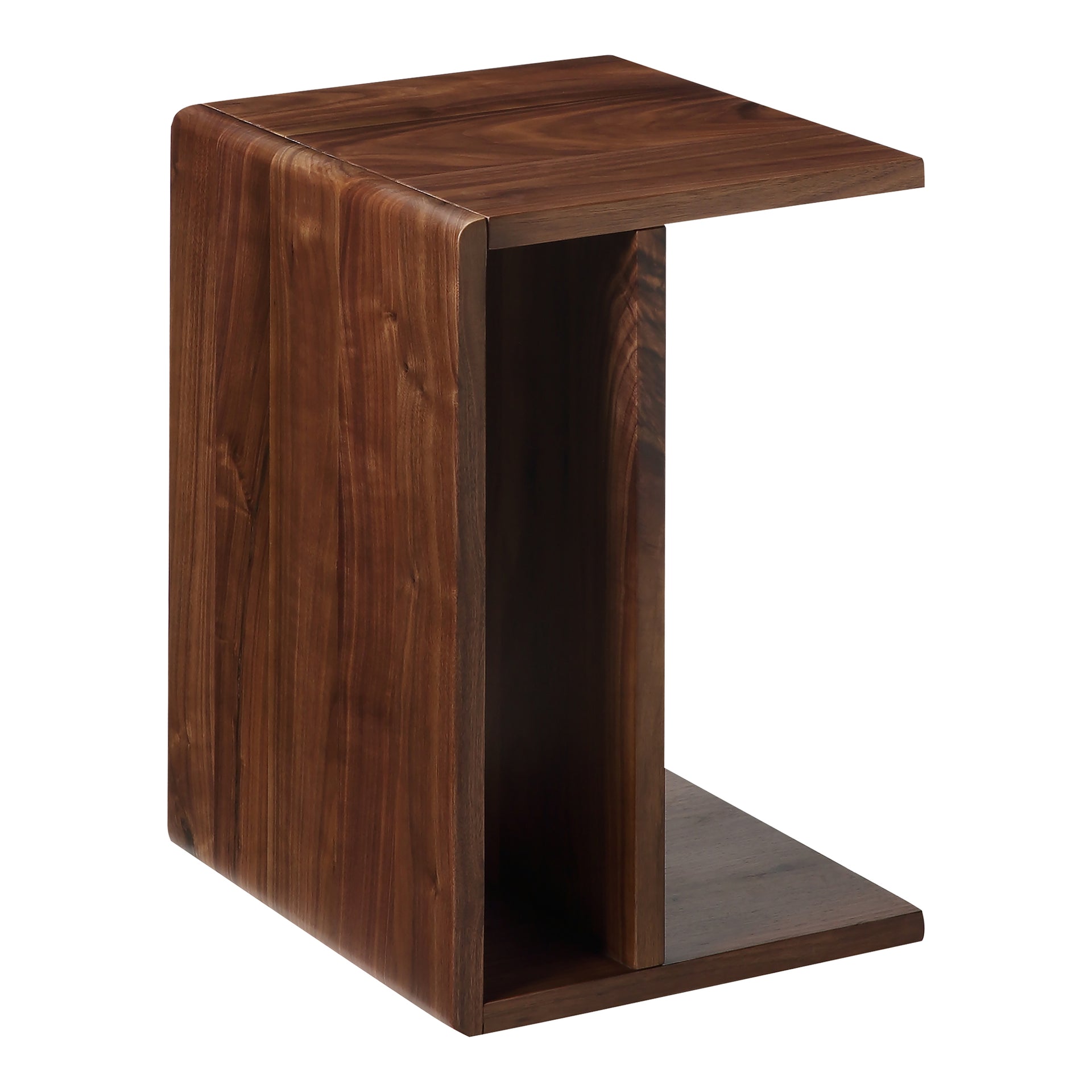 Selene C Shaped Accent Table, Solid Walnut, Matte Finish, Rectangular, Brown