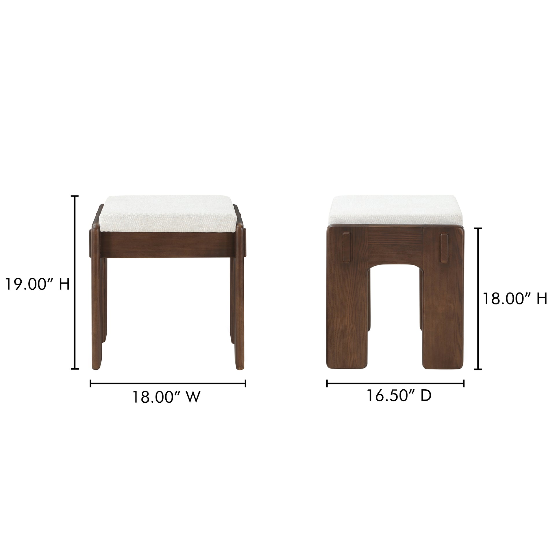 Nolen Accent Stool, Rectangular Walnut Stained Ash with Polyester Upholstery, Brown