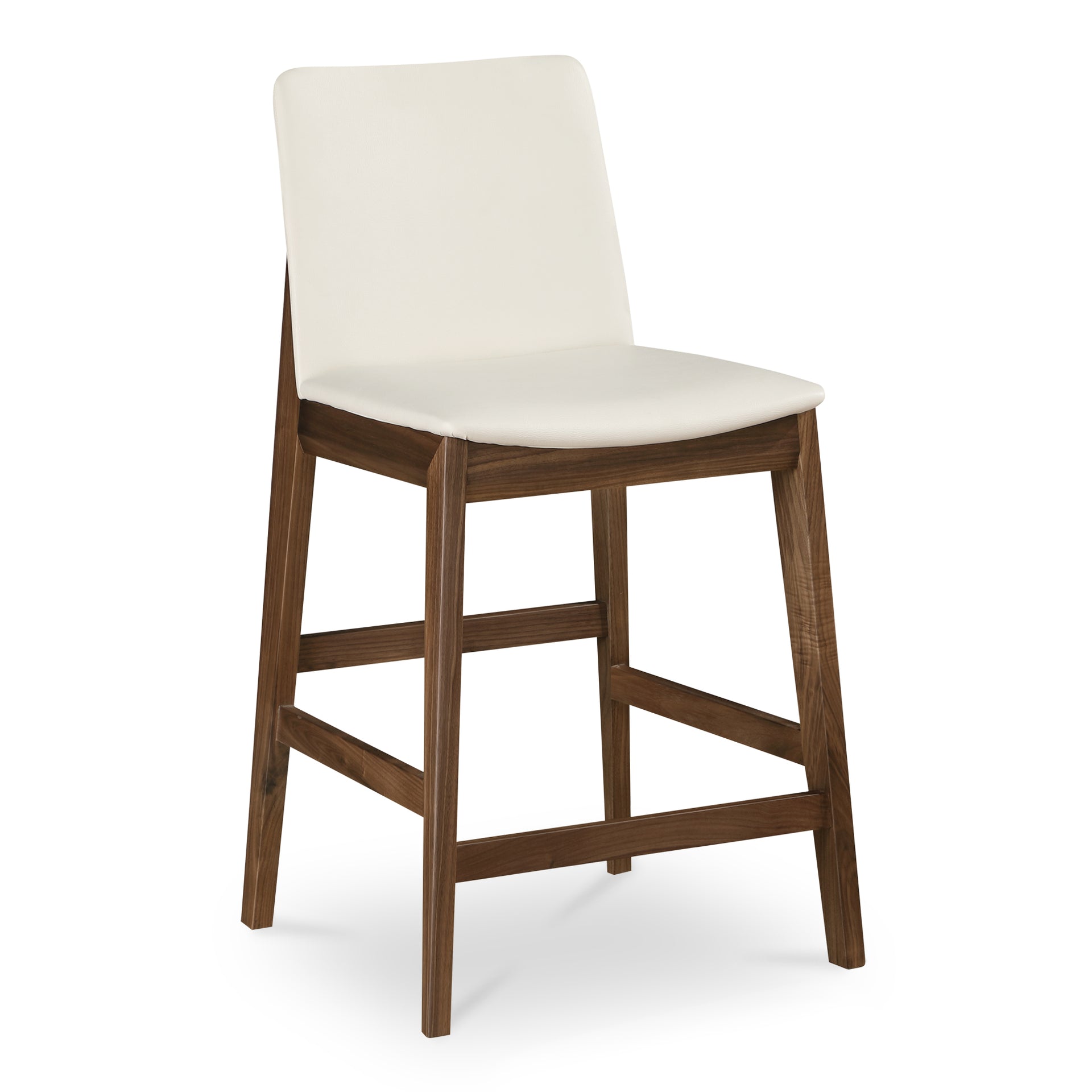 Ismara Counter Stool, Vegan Leather Upholstery, Seat Height 26", Solid Walnut Frame, White