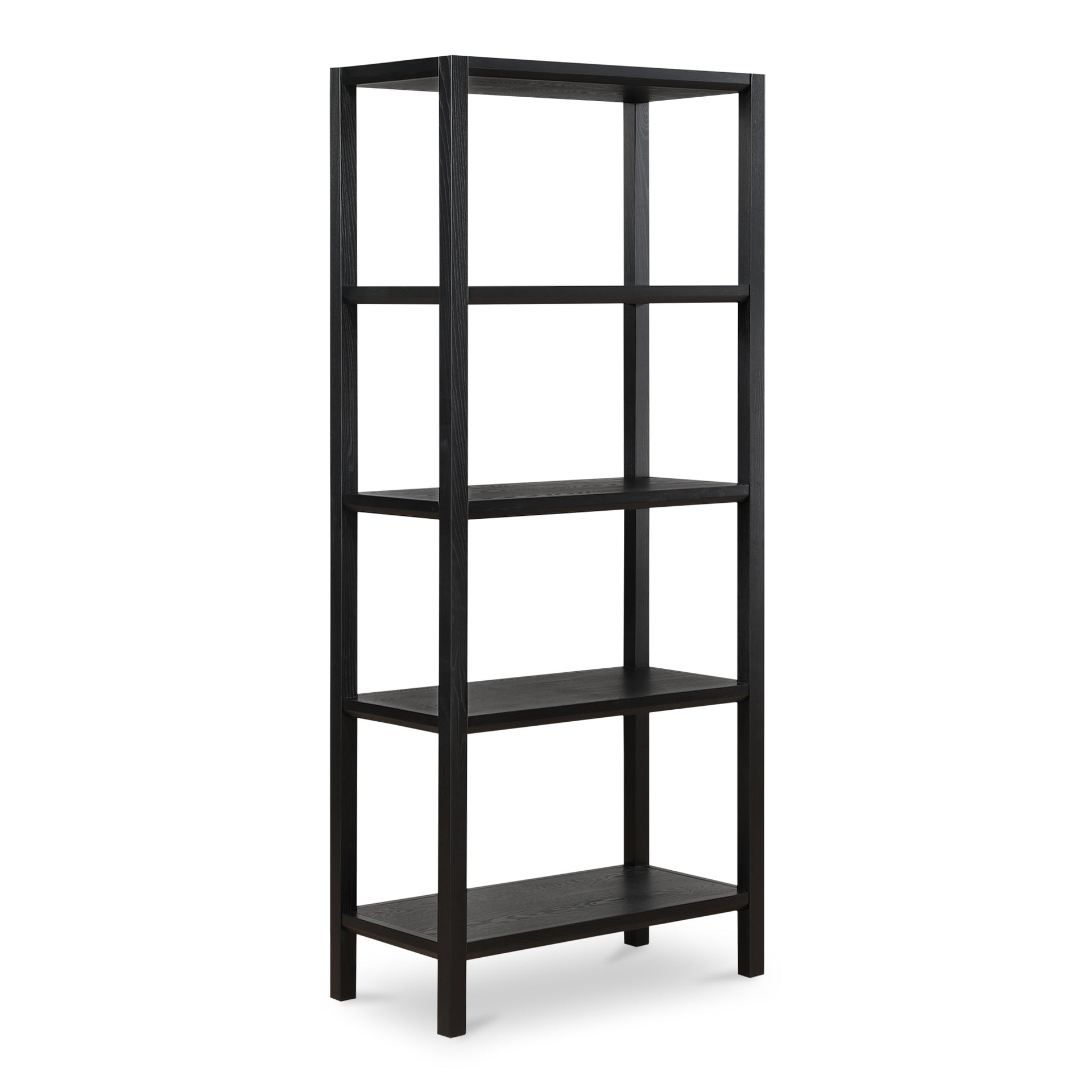 Corlina Bookshelf, Solid Ash Frame with 4 Ash Veneer Shelves, Black Finish