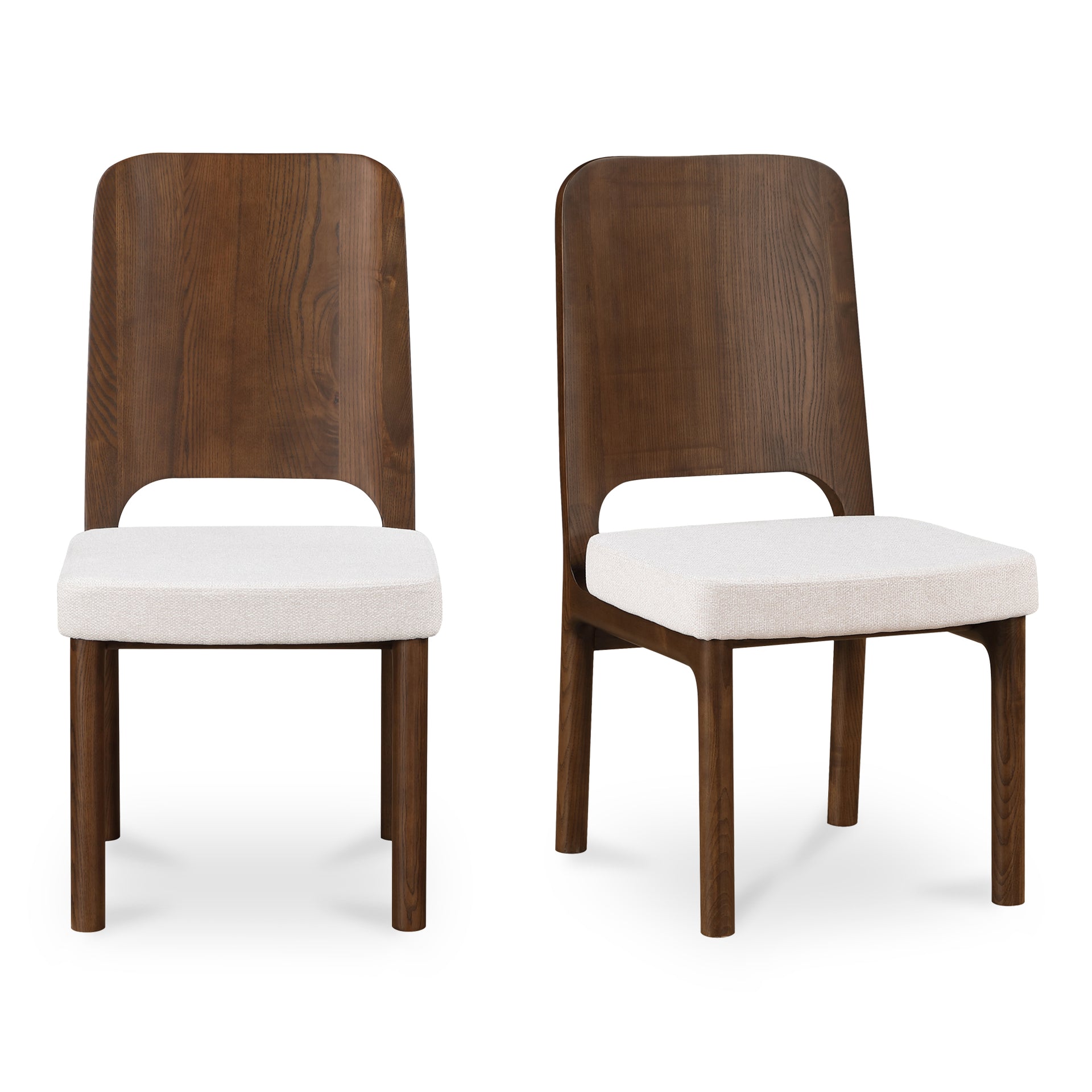 Melisette Dining Chair, Walnut Stained Solid Ash Frame with Beige Performance Fabric Upholstery - Set of 2