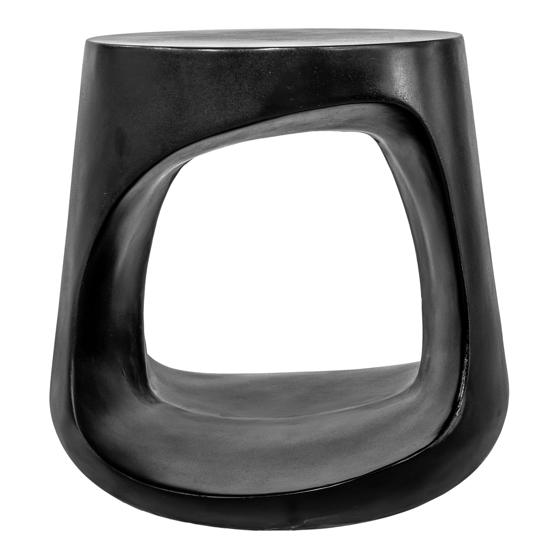 Keelan Stool, Sculptural Cement Base, Lightweight Concrete and Fiber Mix, Black