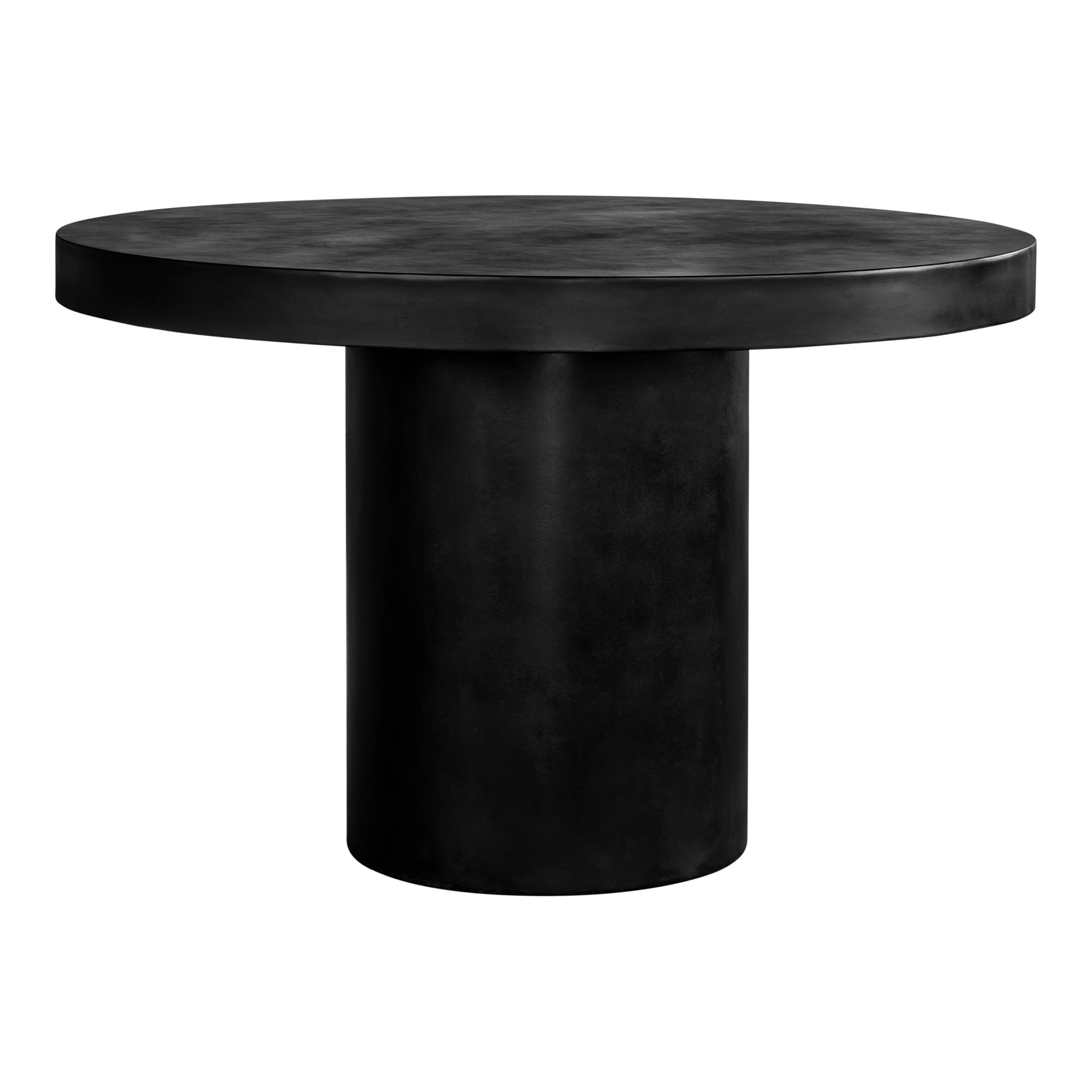 Jareth Dining Table for 4, Round Pedestal Design in Fiber-Reinforced Concrete, Indoor/Outdoor Use, Black