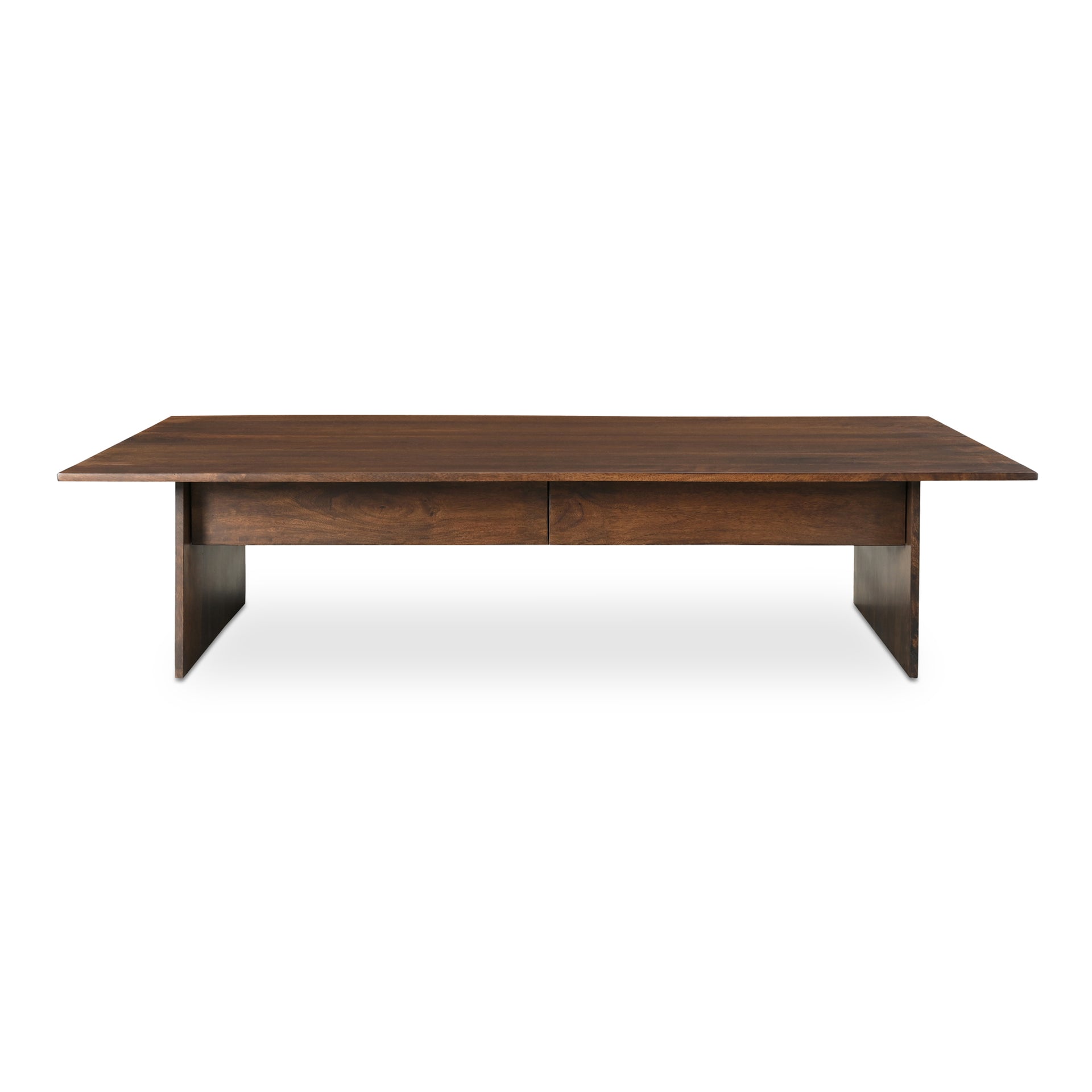 Isaiah Coffee Table, Rectangular Solid Mango Wood with 2 Drawers, Iron Frame, Dark Brown