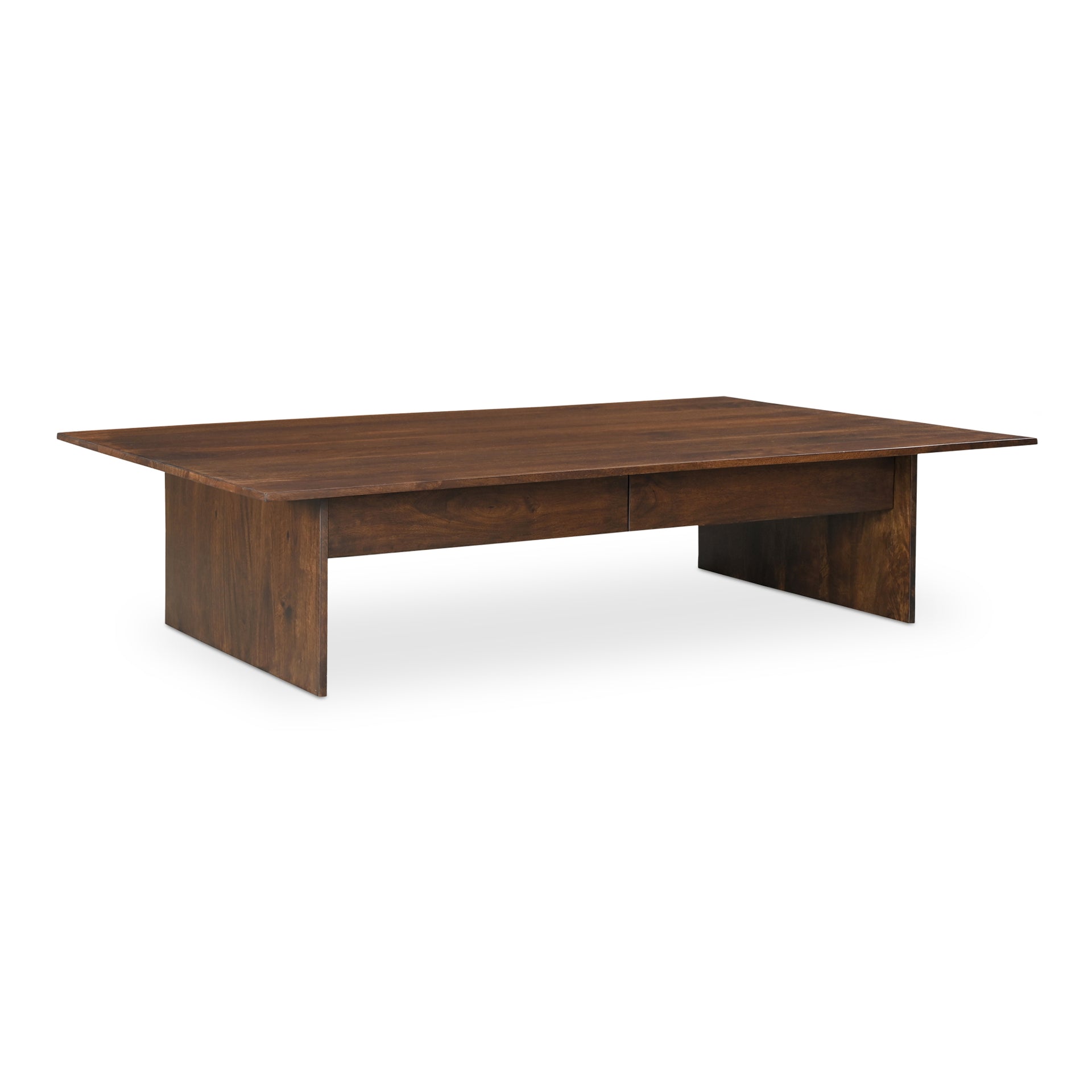 Isaiah Coffee Table, Rectangular Solid Mango Wood with 2 Drawers, Iron Frame, Dark Brown