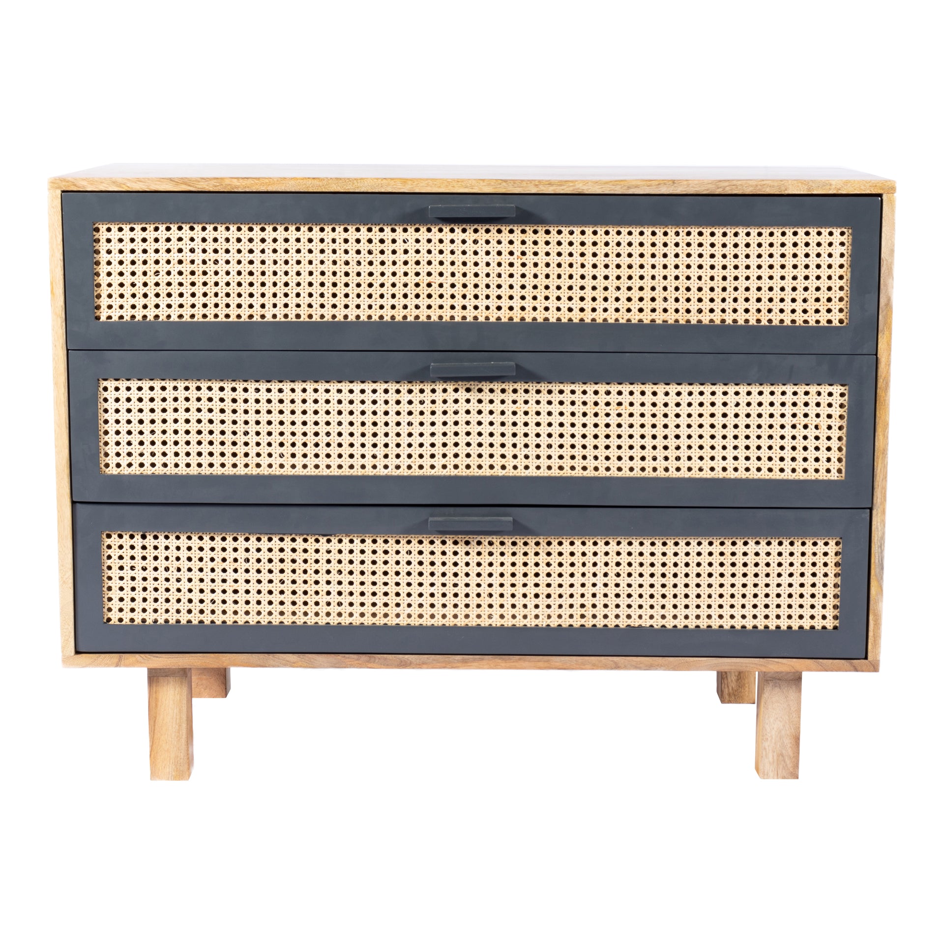 Taylor Chest, Solid Mango and Cane with MDF Construction, Scandinavian Style, Natural Finish