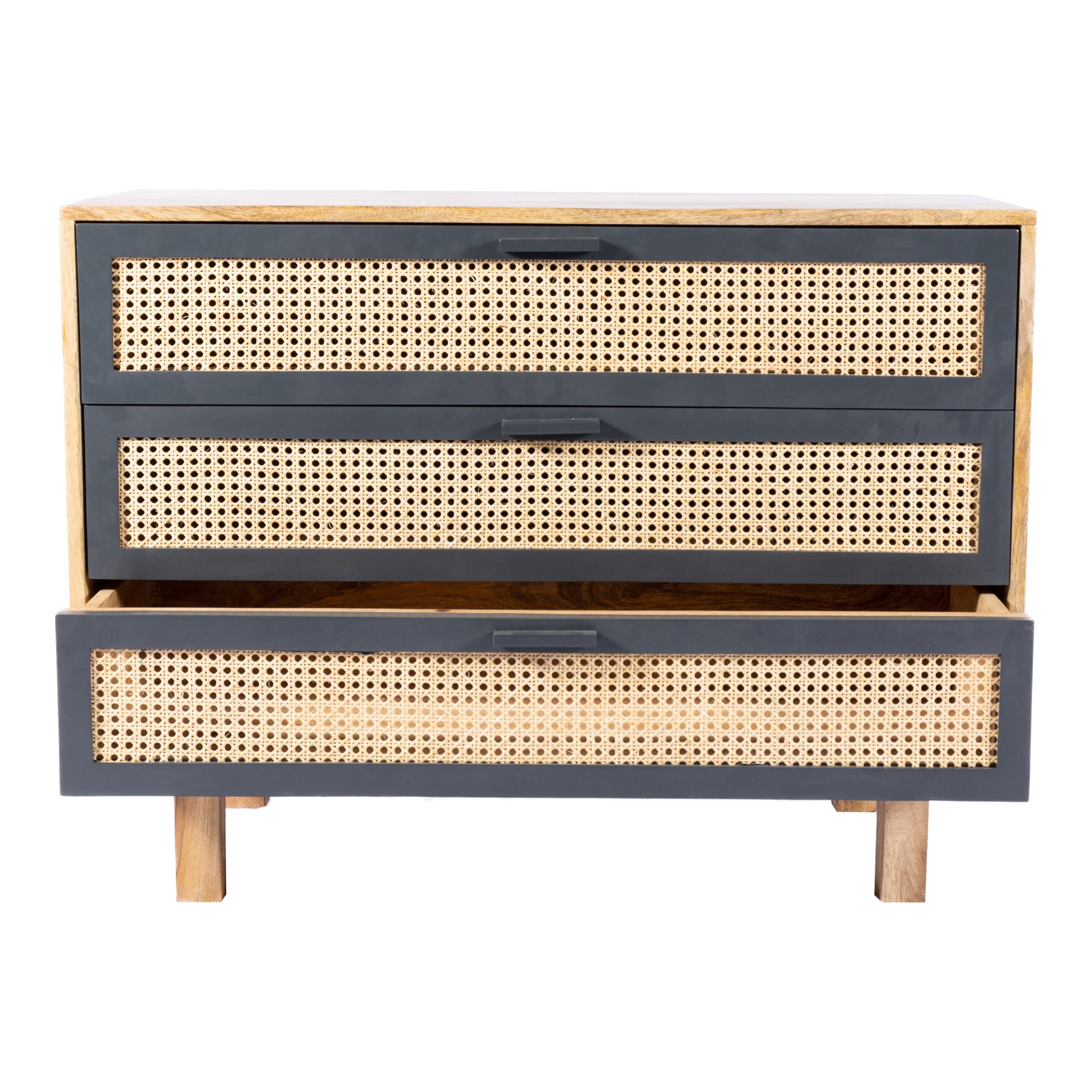 Taylor Chest, Solid Mango and Cane with MDF Construction, Scandinavian Style, Natural Finish