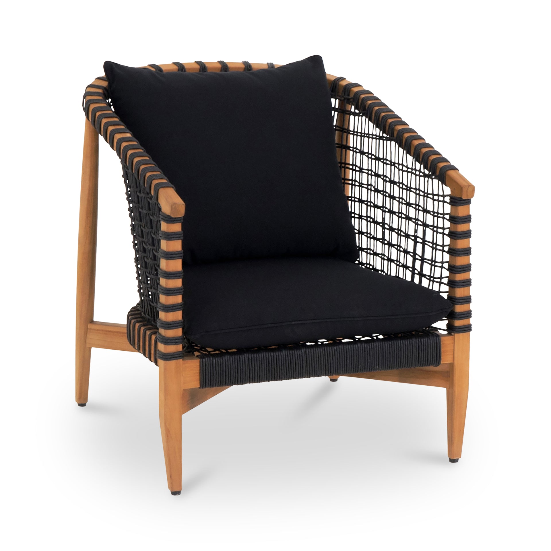 Barrett, Outdoor Lounge Chair Solid Teak Frame, Lloyd Loom Weave, Black