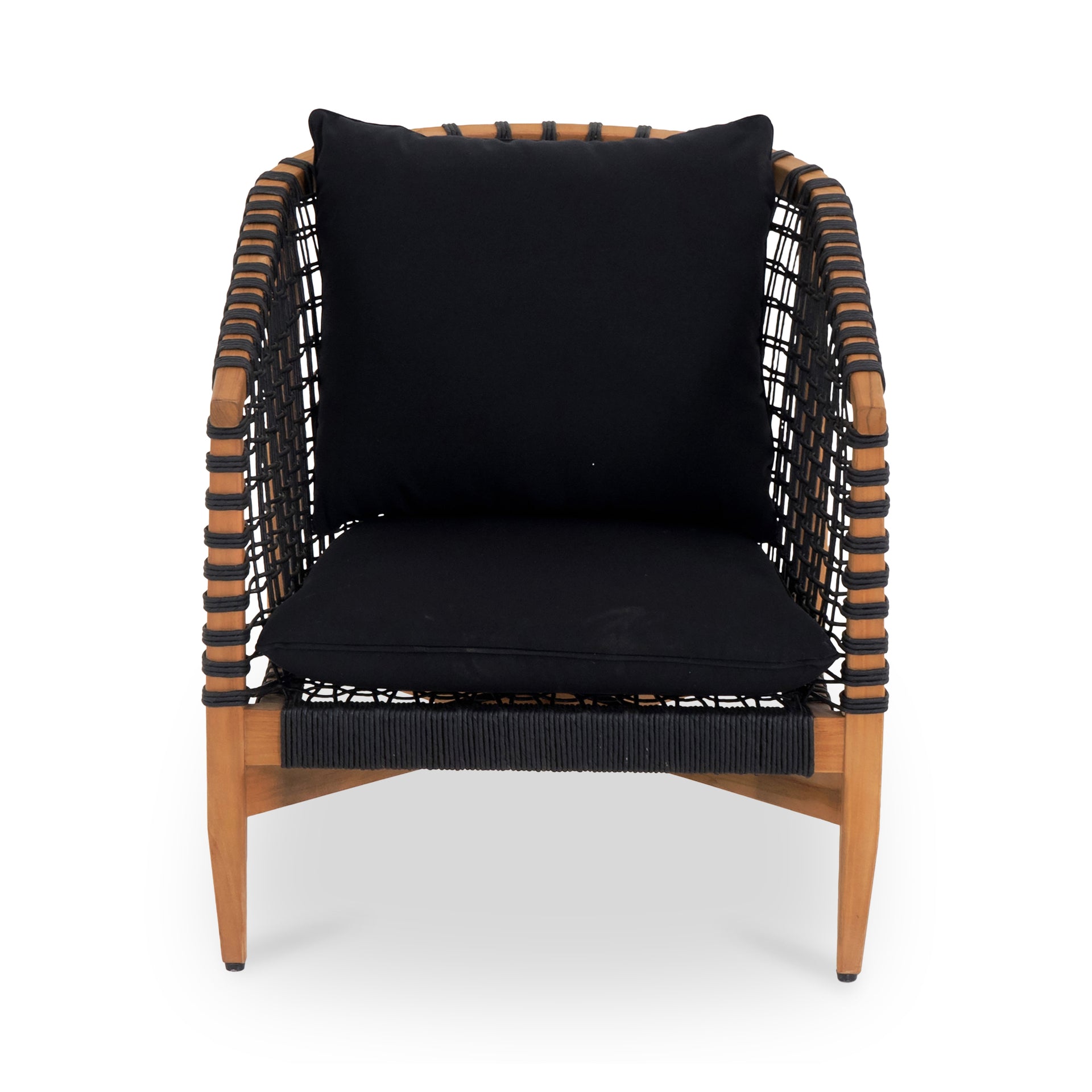 Barrett, Outdoor Lounge Chair Solid Teak Frame, Lloyd Loom Weave, Black