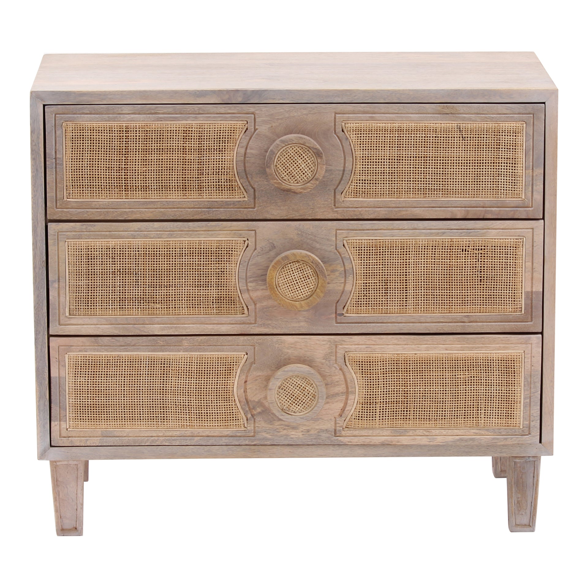 Zuri Dresser, Solid Mango Wood with Natural Cane Drawer Fronts, Scandinavian Aesthetics, Natural Hue