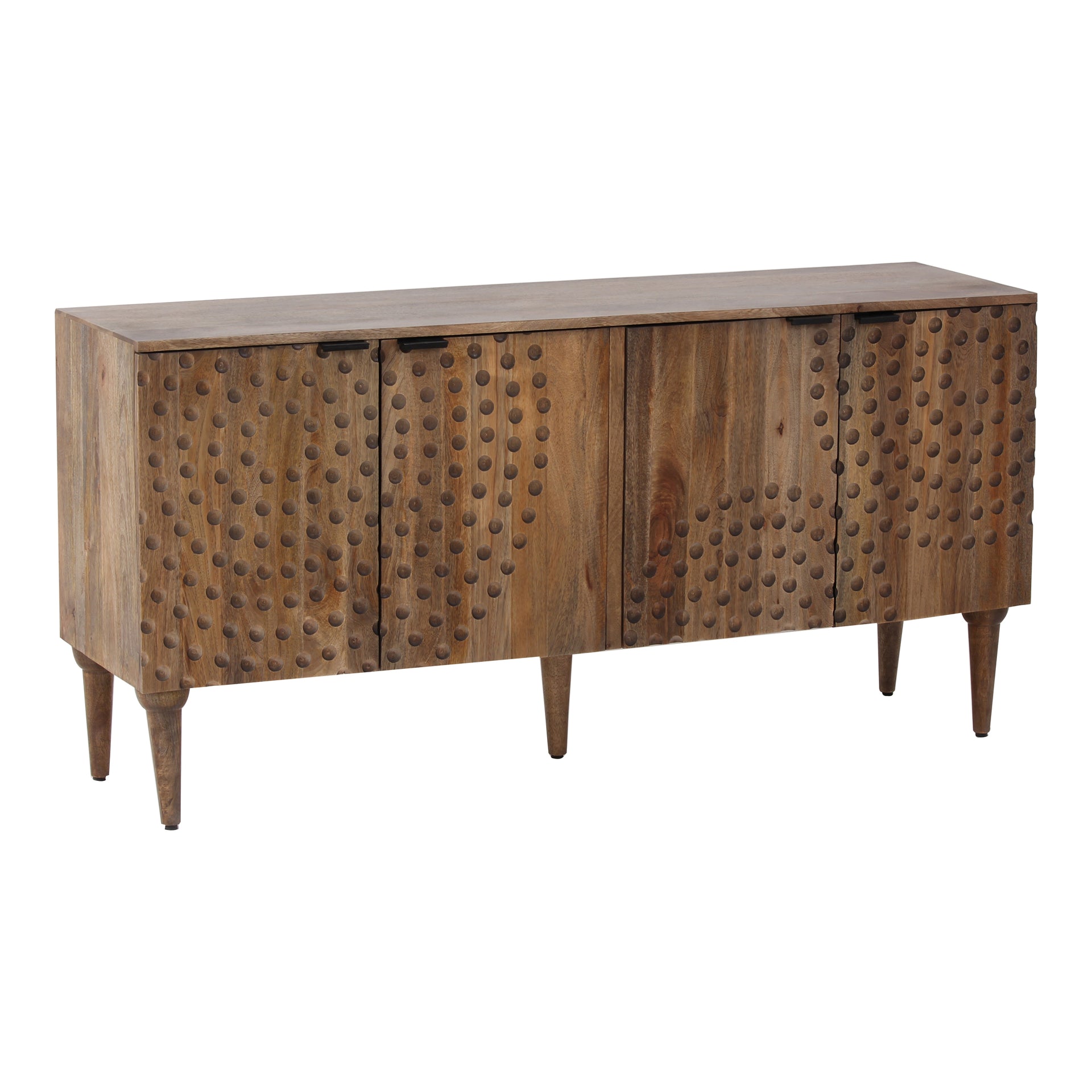 Heiro, Sideboard Relief Carving Design, Solid Mango Wood, Magnetic Closures, Light Grey
