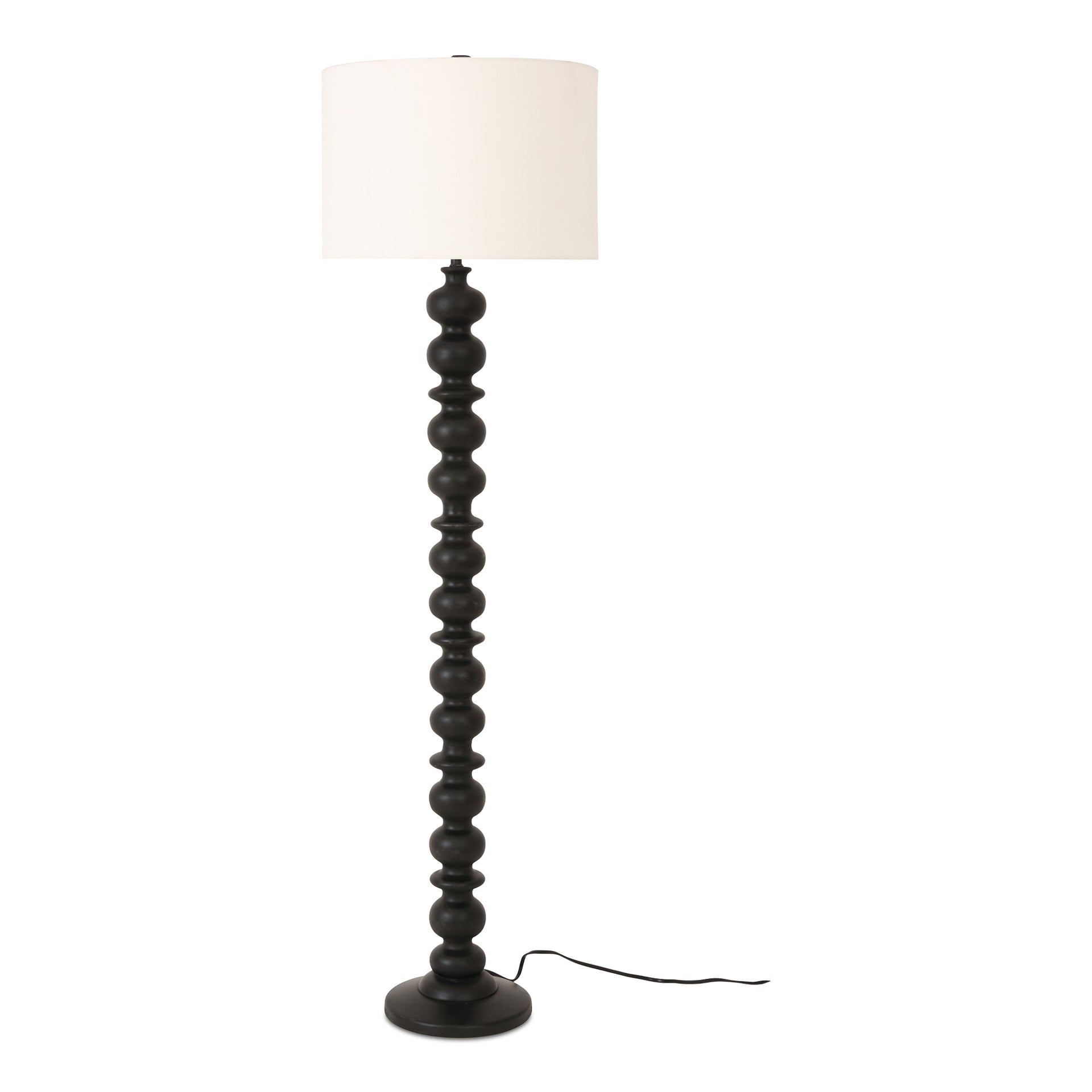 Stefani, Floor Lamp, Rustic Mango Wood Base with Textured Cotton Shade, Black