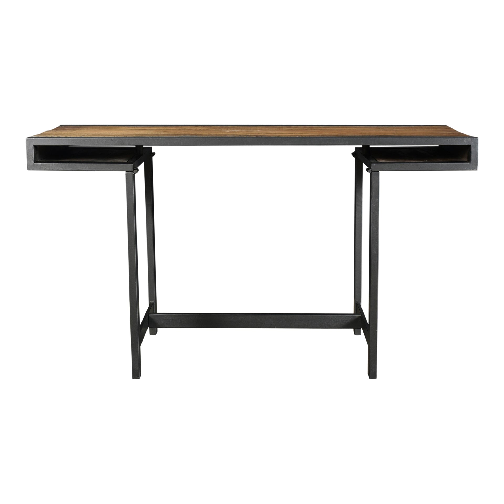 Clinton Desk, Solid Mango Wood, Iron Frame, Gun Metal Finish, Brown