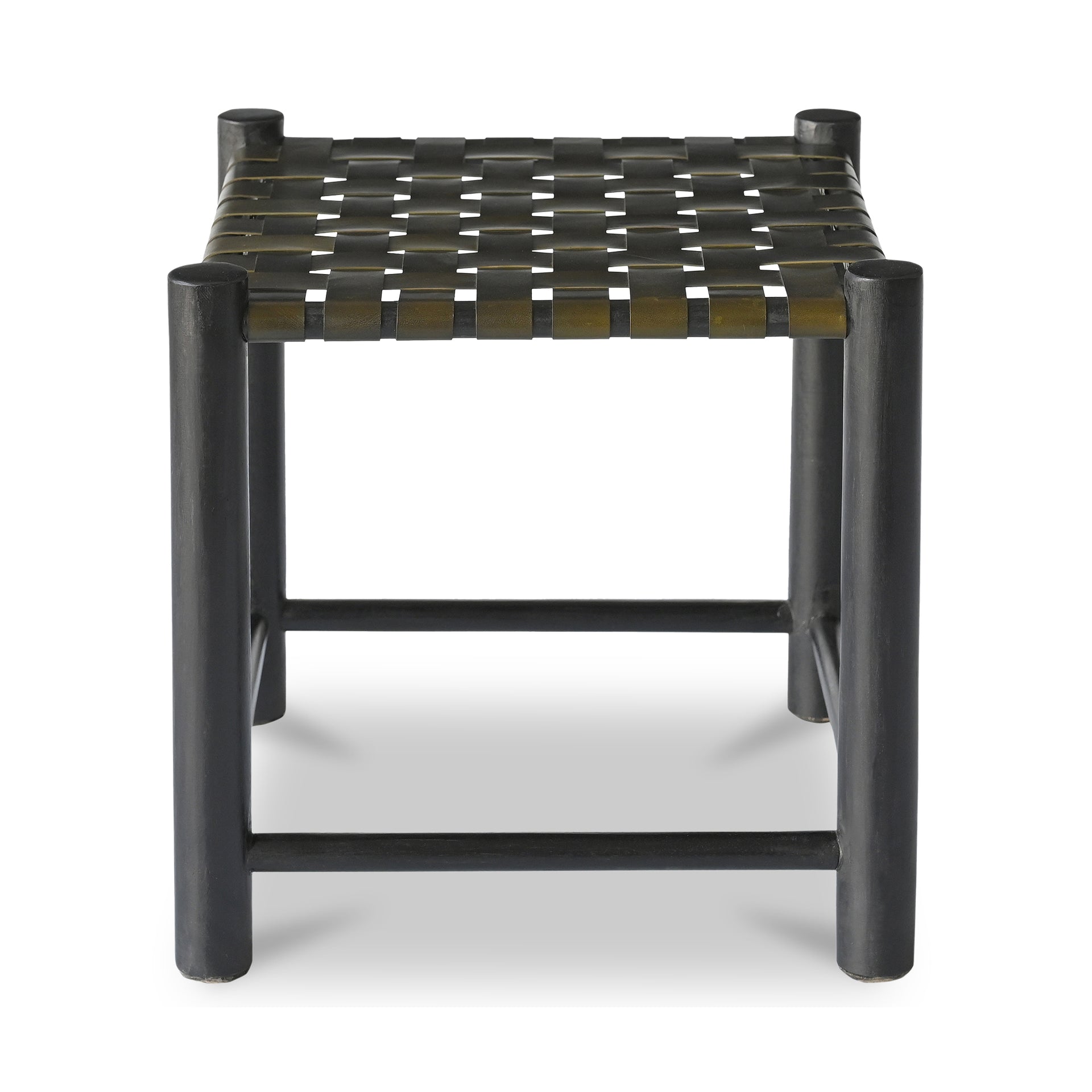 Delphine Accent Stool, Solid Mango Wood Frame with Buffalo Leather Seat, Olive