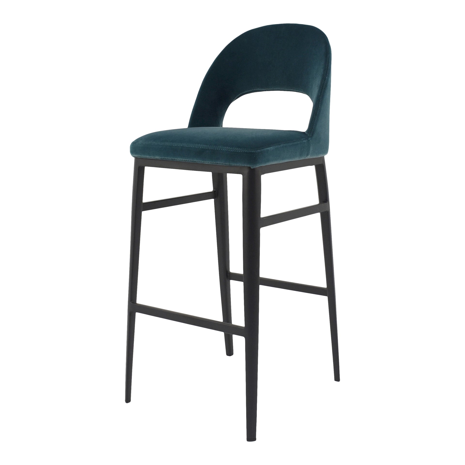 Xavi, Barstool Art Deco Polyester Upholstery with Sleek Steel Legs, Teal