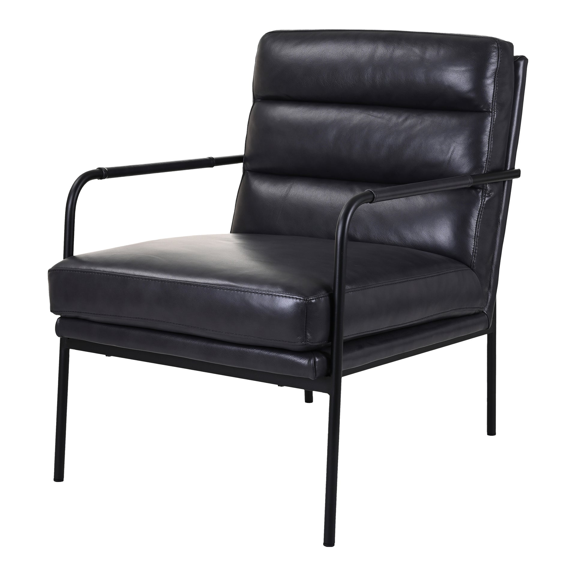 Juno Armchair, Top Grain Leather, Minimal Metal Frame, Raven Black