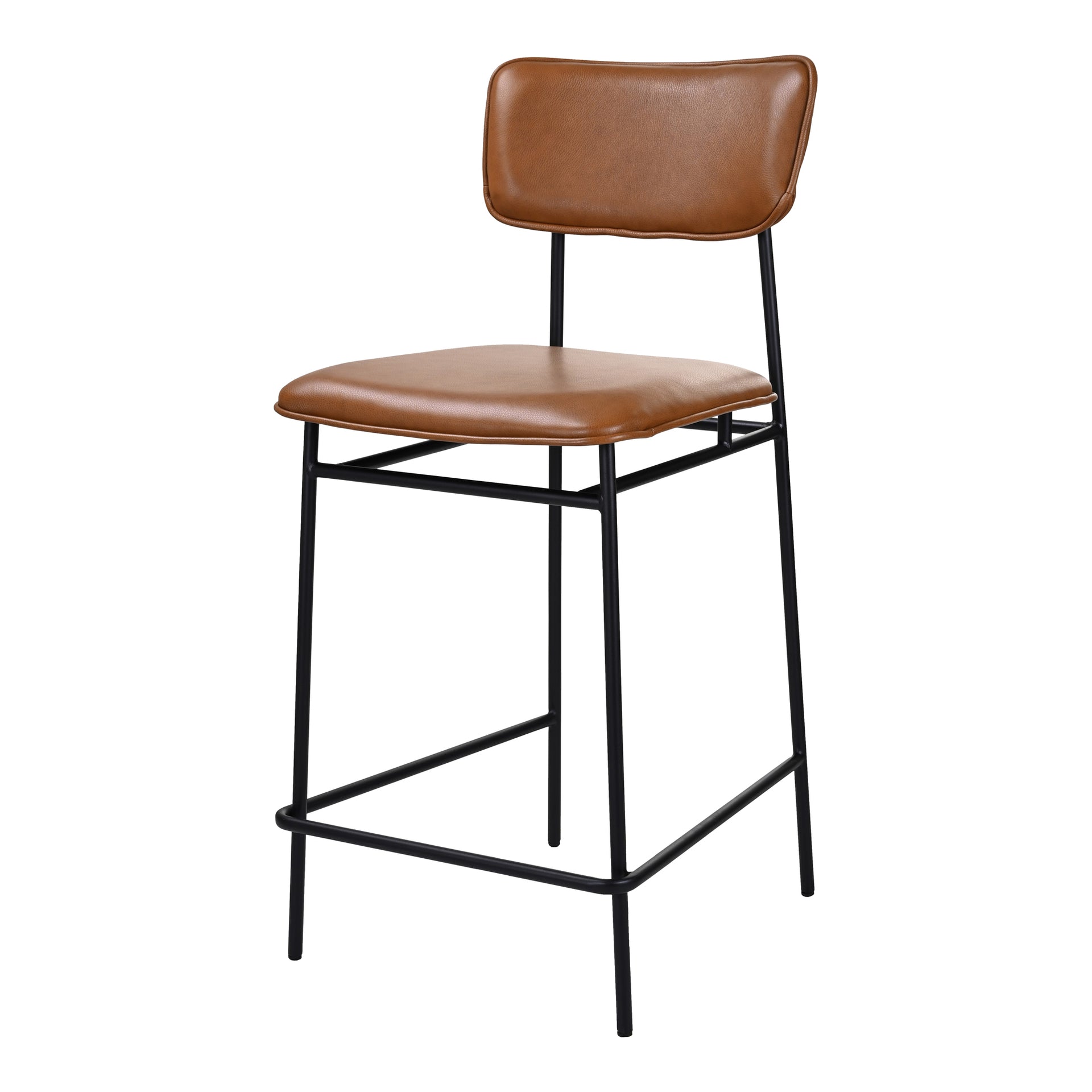 Osheaga Counter Stool, Top Grain Leather Upholstery with Powder-Coated Metal Frame, Brown