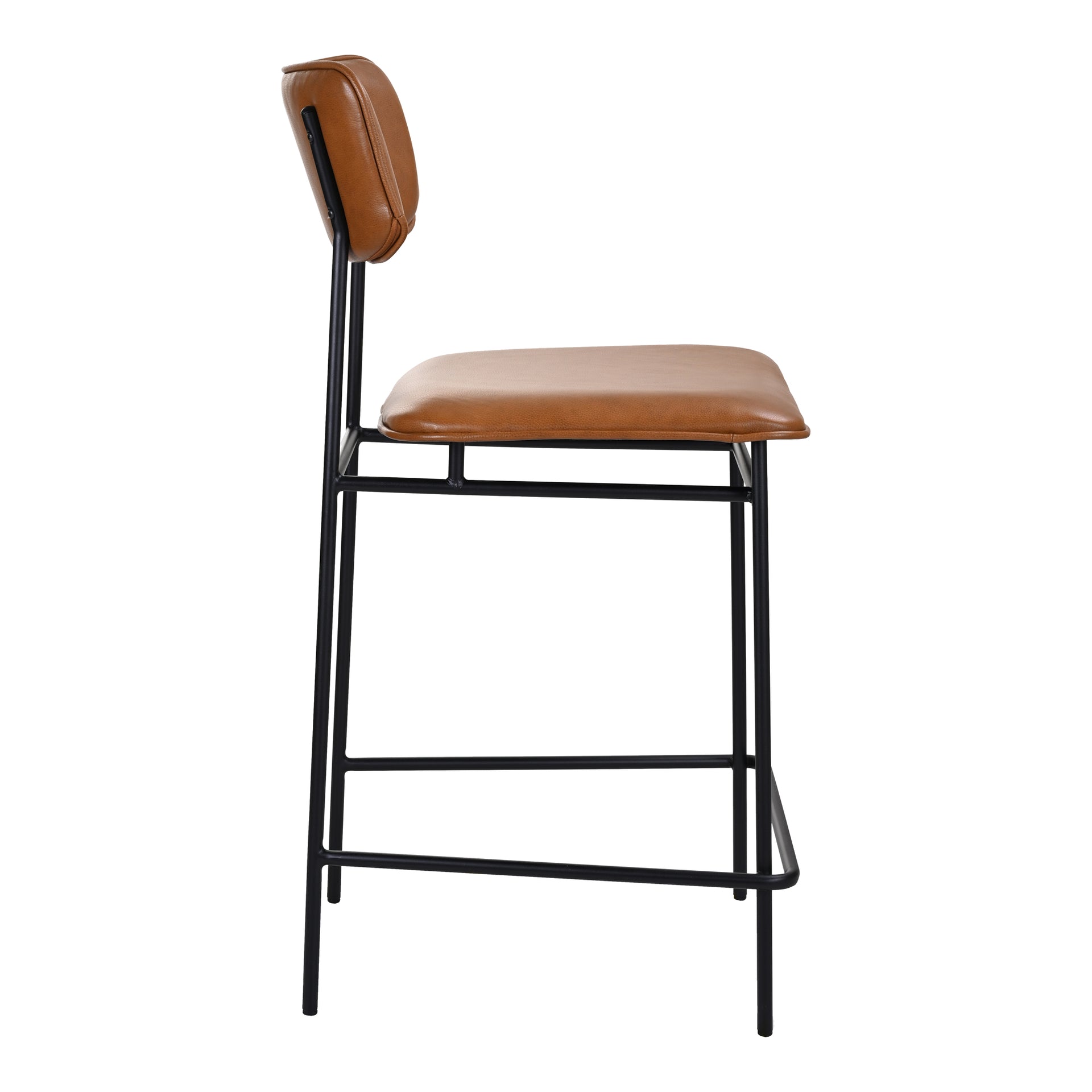 Osheaga Counter Stool, Top Grain Leather Upholstery with Powder-Coated Metal Frame, Brown