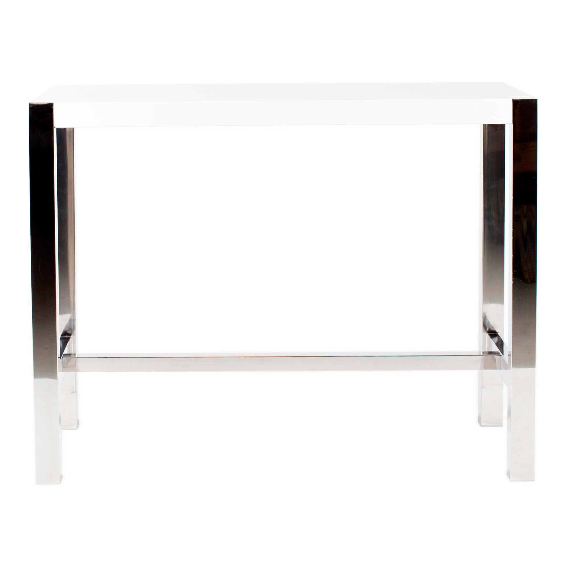 Preston Counter Table, High-Gloss Lacquer with Stainless Steel Base, White Finish