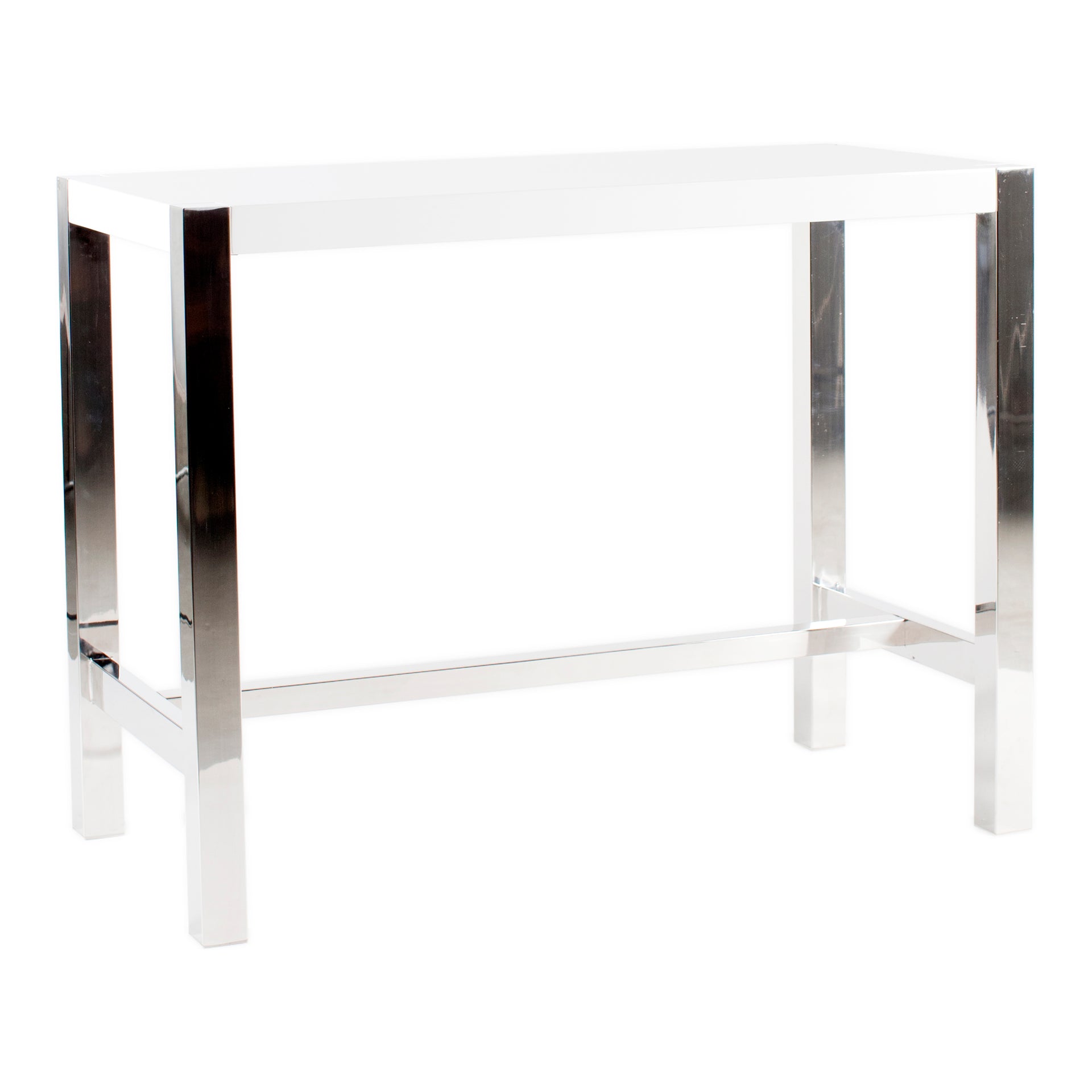 Preston Counter Table, High-Gloss Lacquer with Stainless Steel Base, White Finish