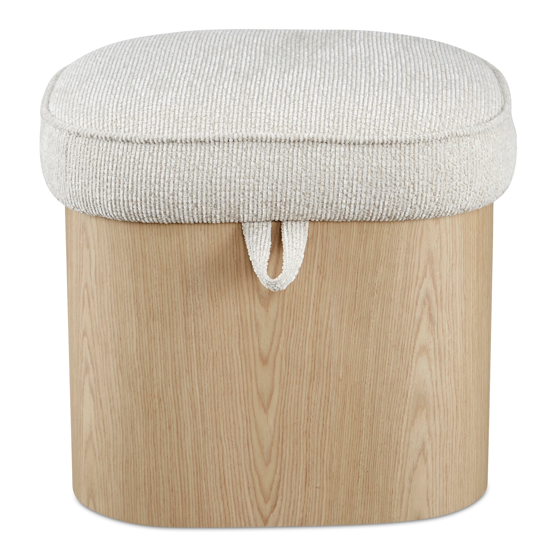Clarisse Stool, Lift-Top Storage, Ash Veneer Base, Flecked Oatmeal Upholstery, Ash