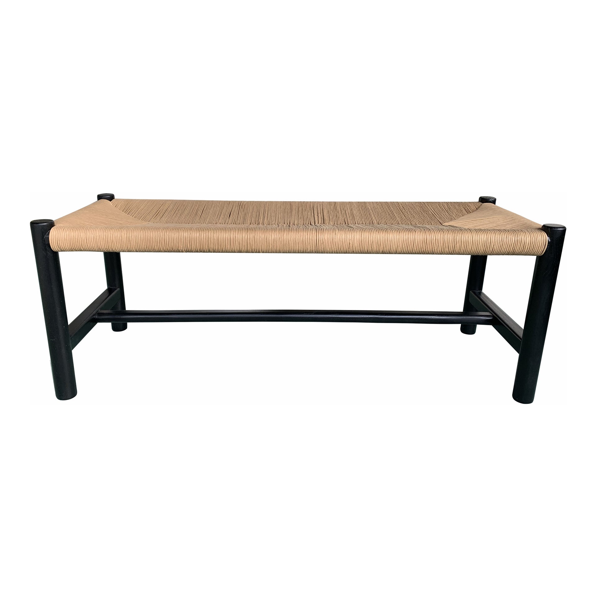 Mayor Bench, Rectangular Solid Elm Frame with Woven Natural-Fiber Rope Seat, Small, Black