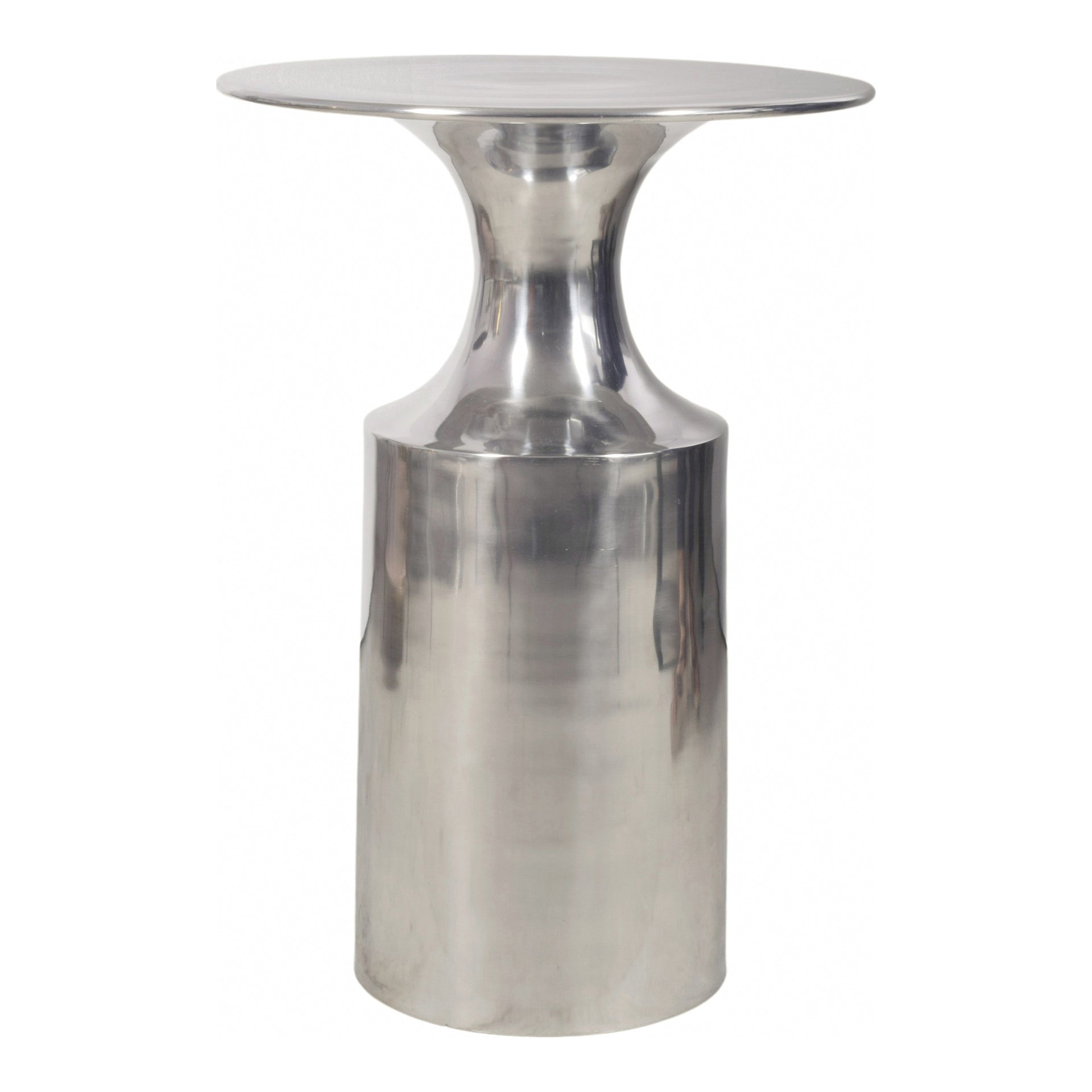 Dorian Accent Table, Round Aluminum with Polished Semi-Gloss Finish, Silver