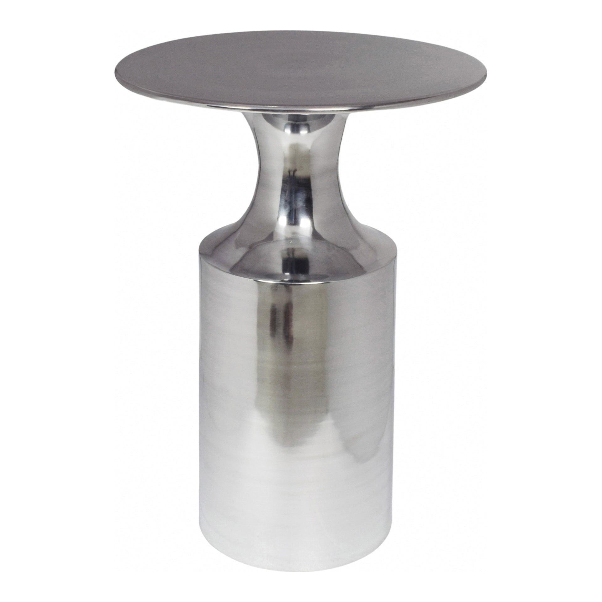 Dorian Accent Table, Round Aluminum with Polished Semi-Gloss Finish, Silver