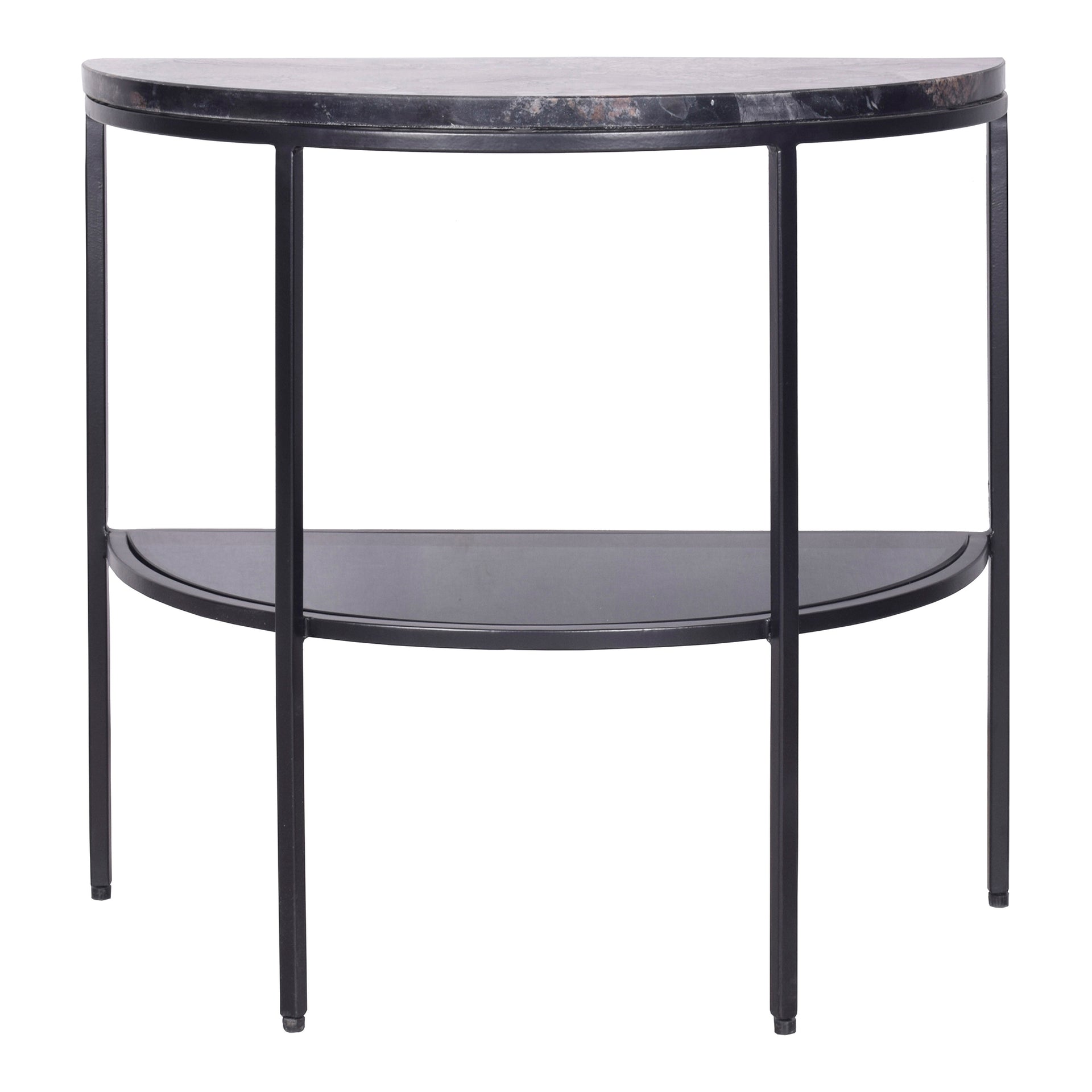 Jovie, Accent Table Multitone Marble Top, Tempered Glass Shelf, Black Powder-Coated Iron Frame