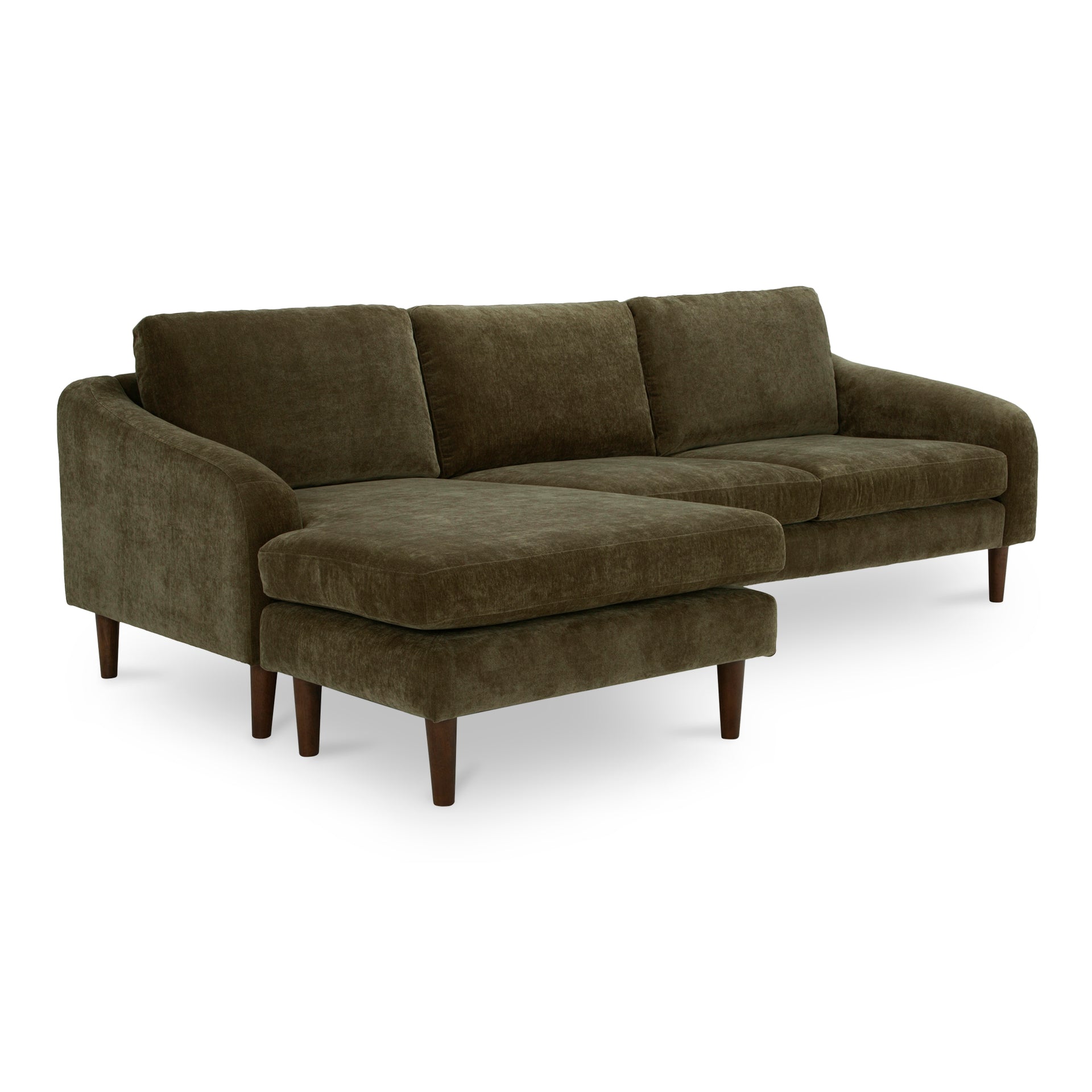 Drew, Sectional with Reversible Chaise Ottoman, Recycled Polyester Upholstery, Rubberwood Legs, Cedar Green, 3 Seater