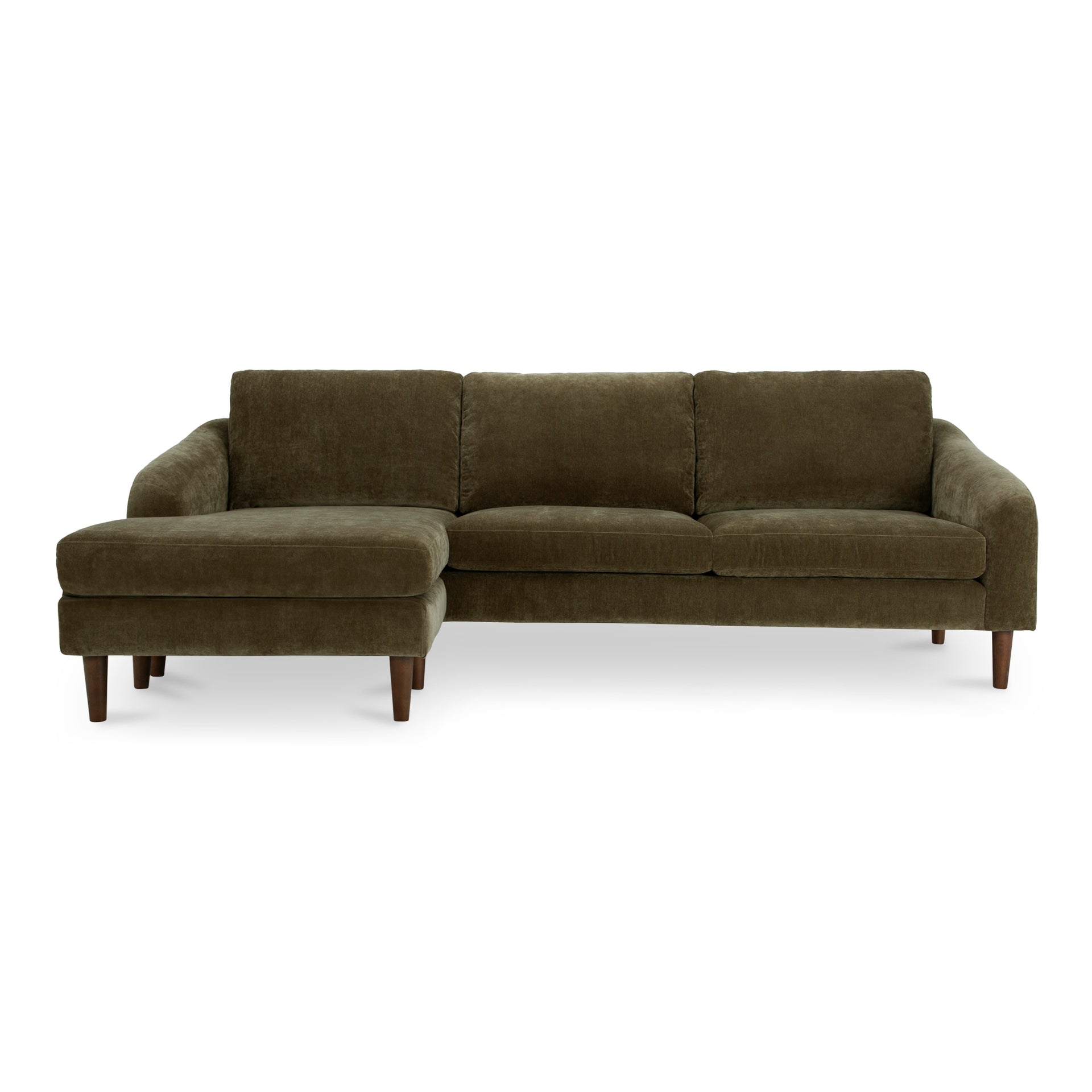 Drew, Sectional with Reversible Chaise Ottoman, Recycled Polyester Upholstery, Rubberwood Legs, Cedar Green, 3 Seater