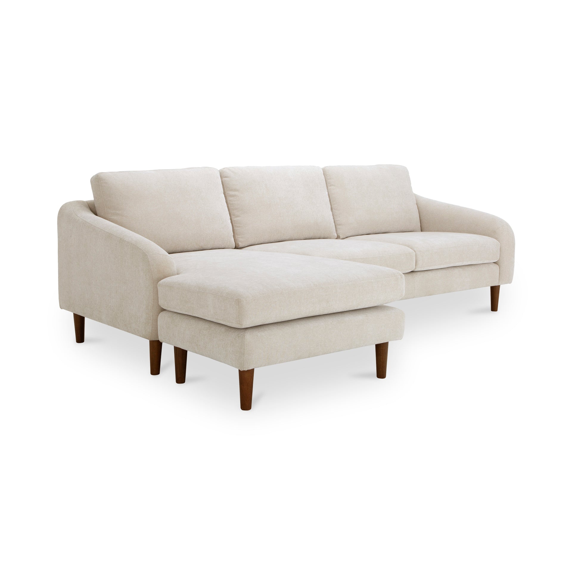 Drew, Sectional with Reversible Chaise Ottoman, Recycled Polyester Upholstery, Rubberwood Legs, Oatmeal, 3 Seater