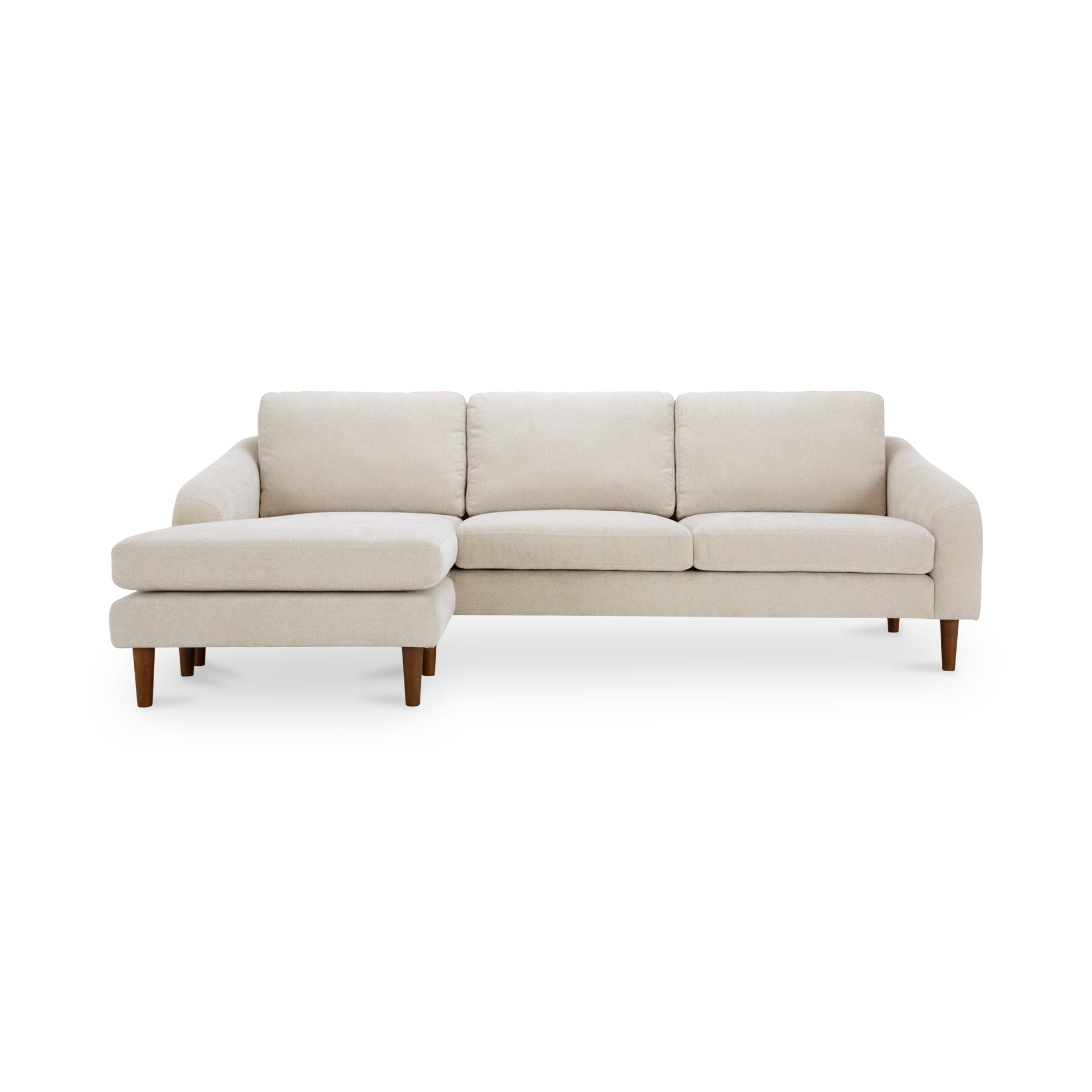 Drew, Sectional with Reversible Chaise Ottoman, Recycled Polyester Upholstery, Rubberwood Legs, Oatmeal, 3 Seater