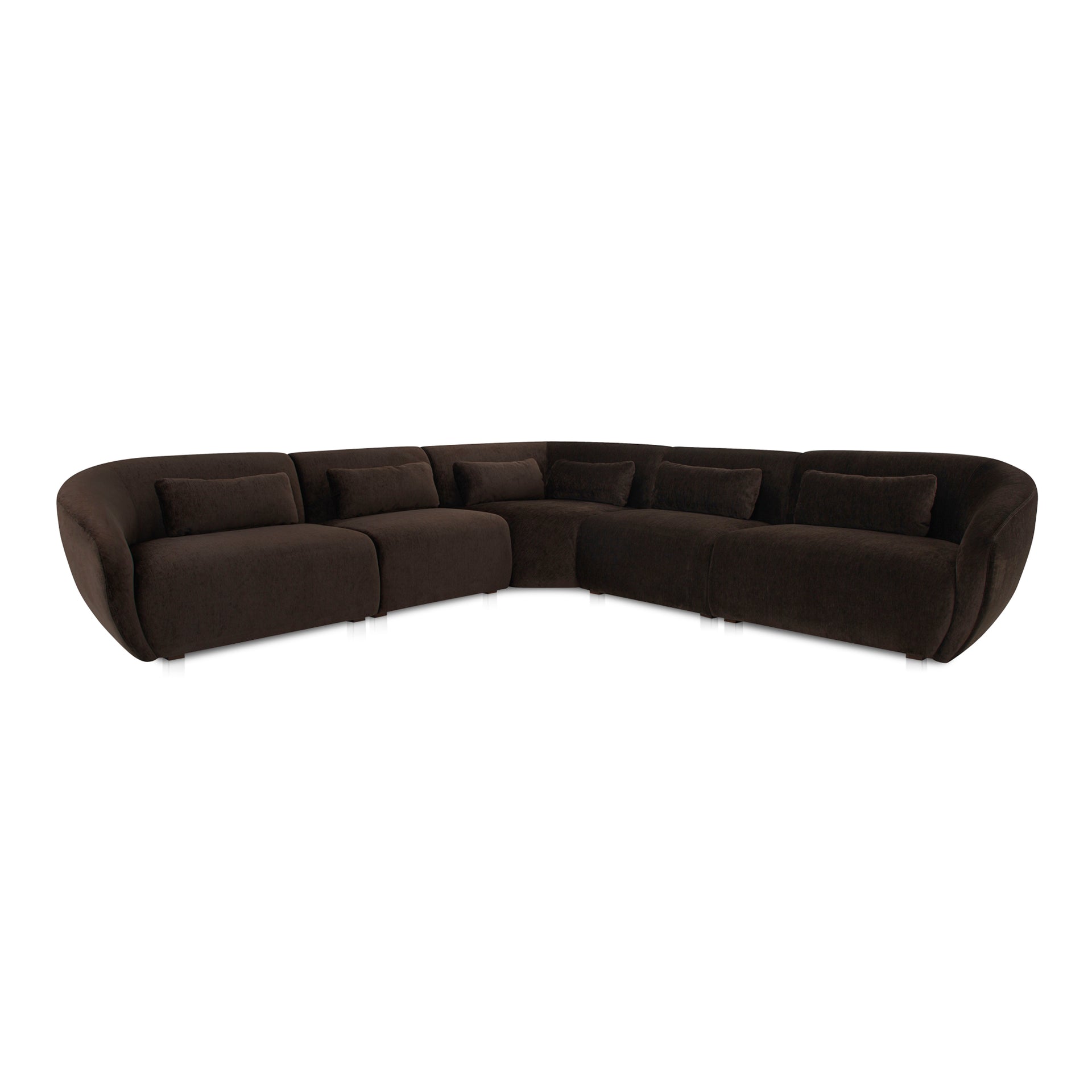 Emery Classic L Modular Sectional, 5-Seater, Contemporary Design, Espresso Brown Upholstery