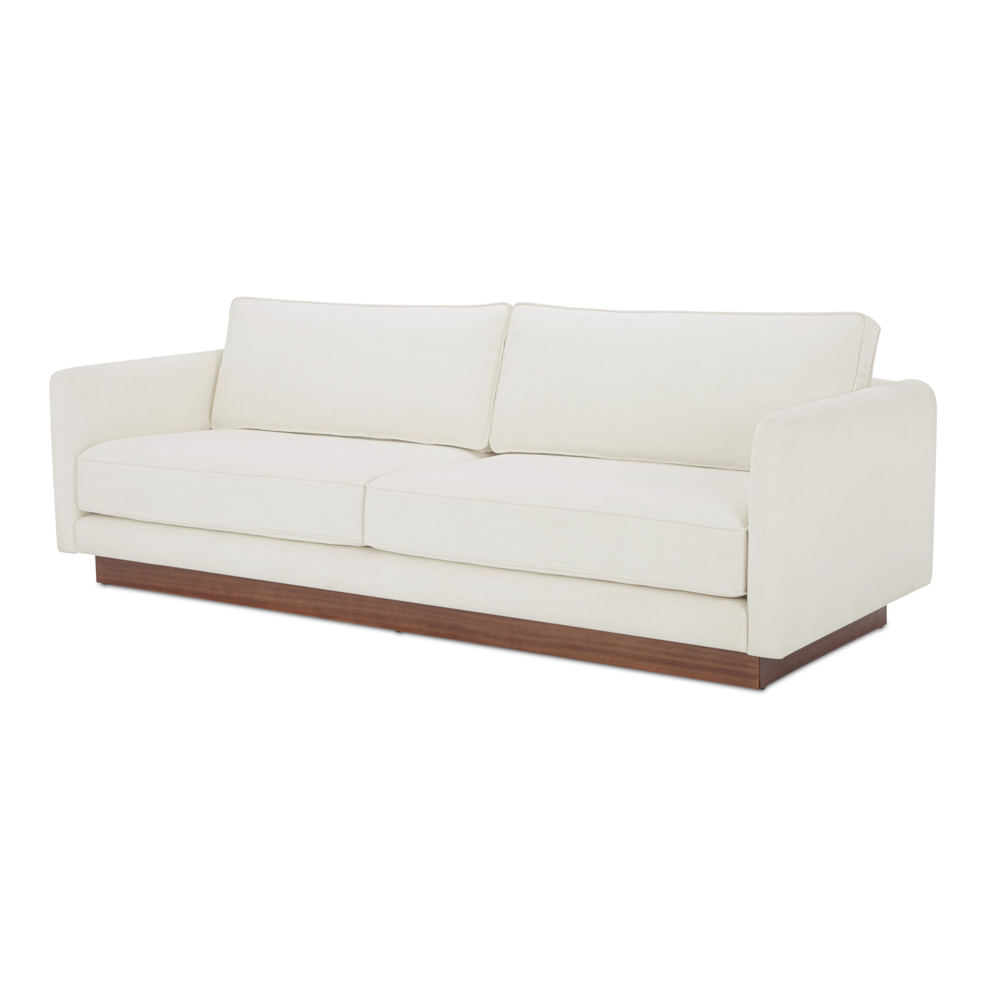 Indigo Sectional Sofa, Walnut Tone Veneer Base, Green Guard-Certified Fabric Upholstery, Seats 3, White