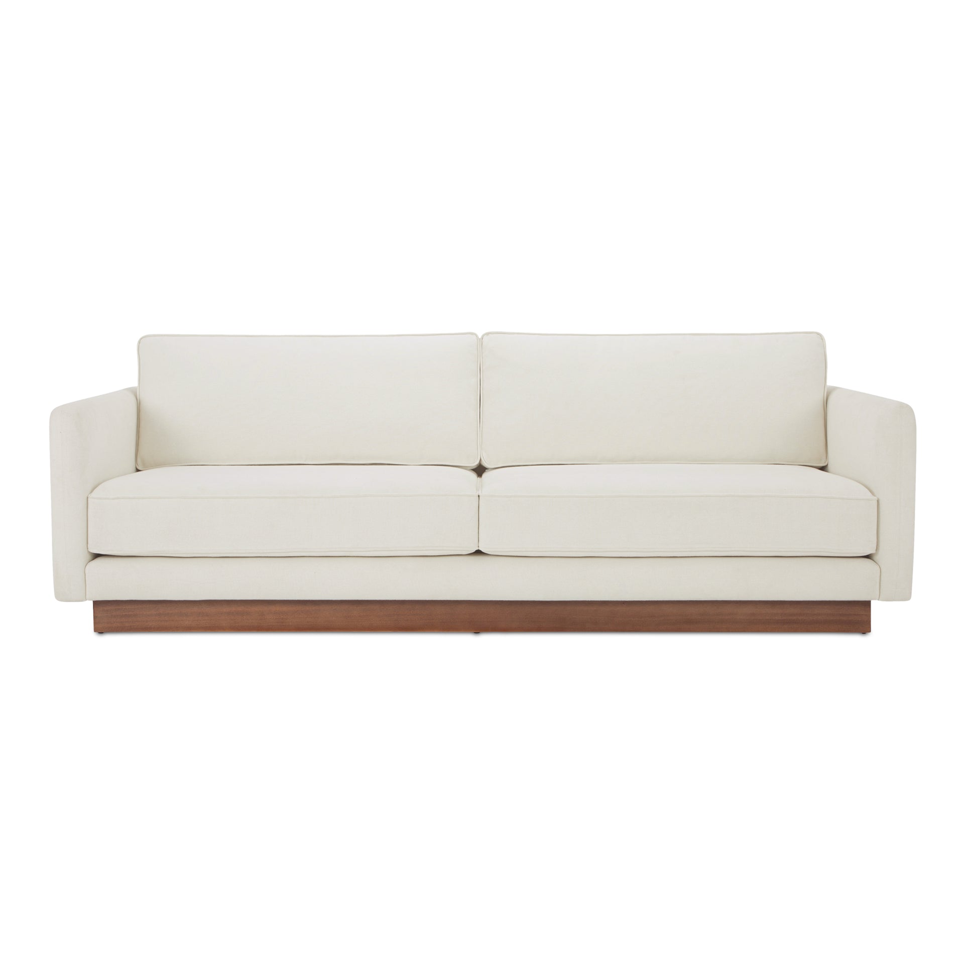Indigo Sectional Sofa, Walnut Tone Veneer Base, Green Guard-Certified Fabric Upholstery, Seats 3, White