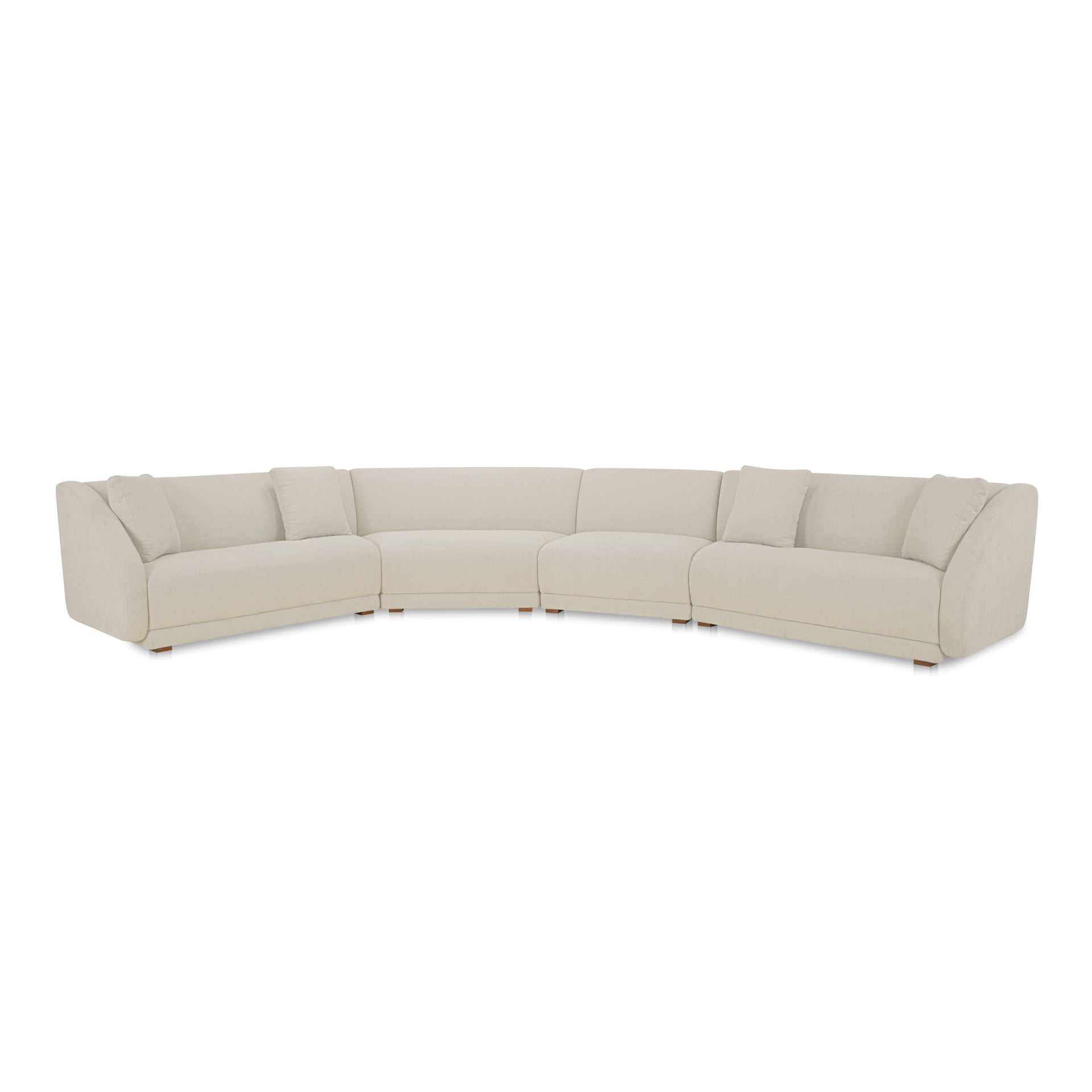 Solace 4 Piece Modular Sectional, Angled Sides, Sloped Arms, Deep Foam & Fiber Cushioning, Plinth Base, Four Toss Cushions, White