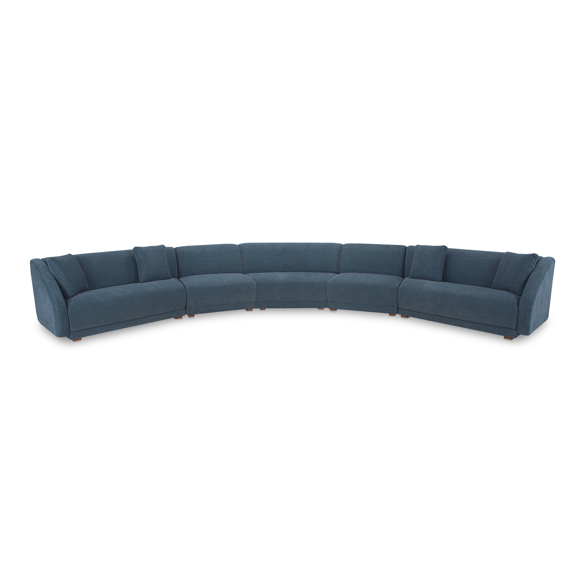 Solace 5 Piece Modular Sectional, Angled Sides, Sloped Arms, Deep Foam & Fiber Cushioning, Plinth Base, Four Toss Cushions, Deep Blue