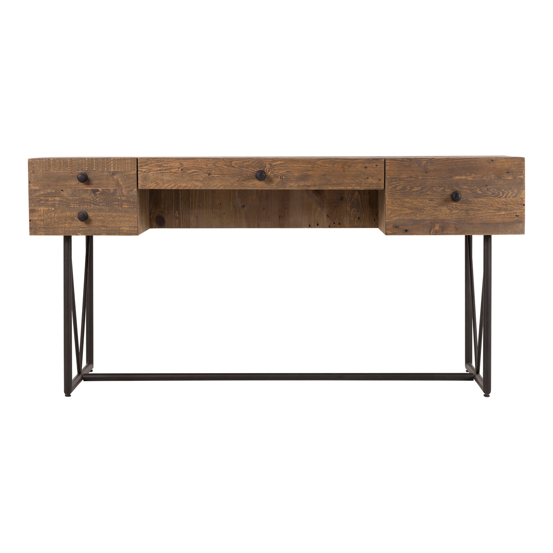 Winter - Solid Recycled Pine with Steel Base Desk in Natural Finish
