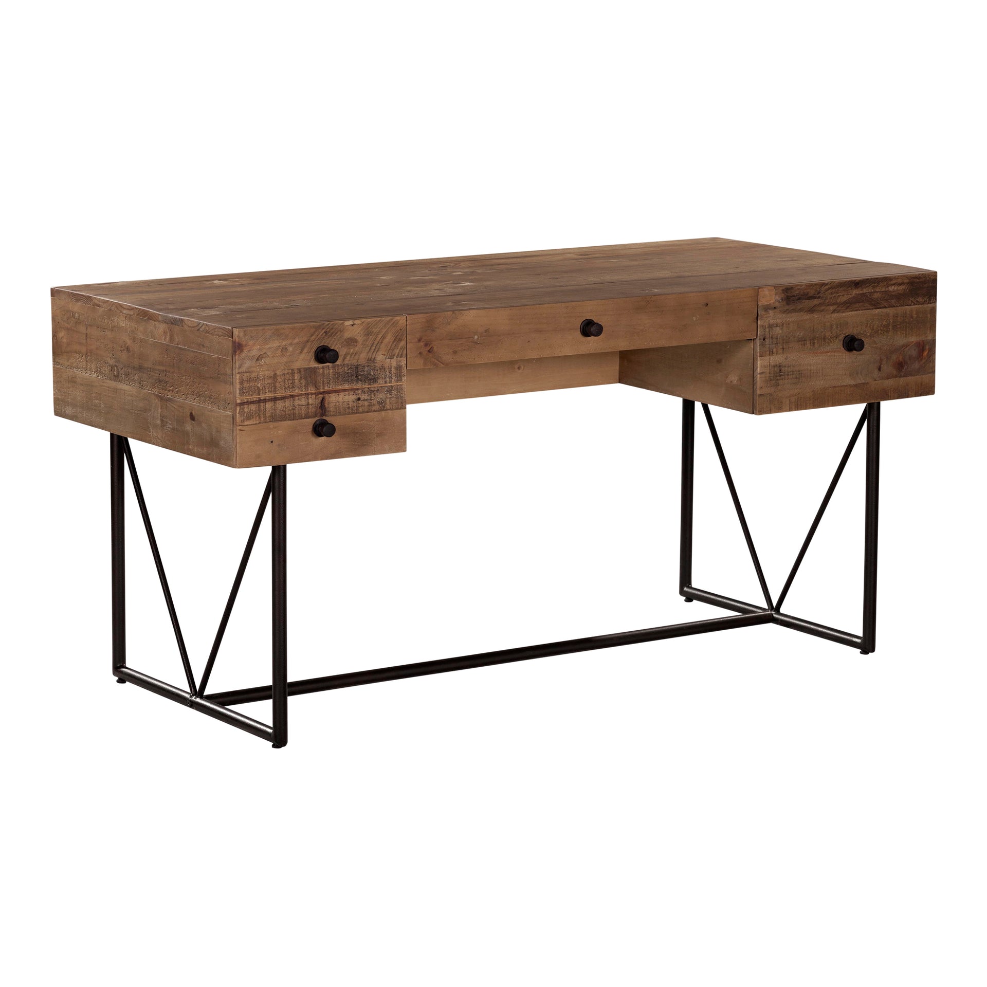 Winter - Solid Recycled Pine with Steel Base Desk in Natural Finish