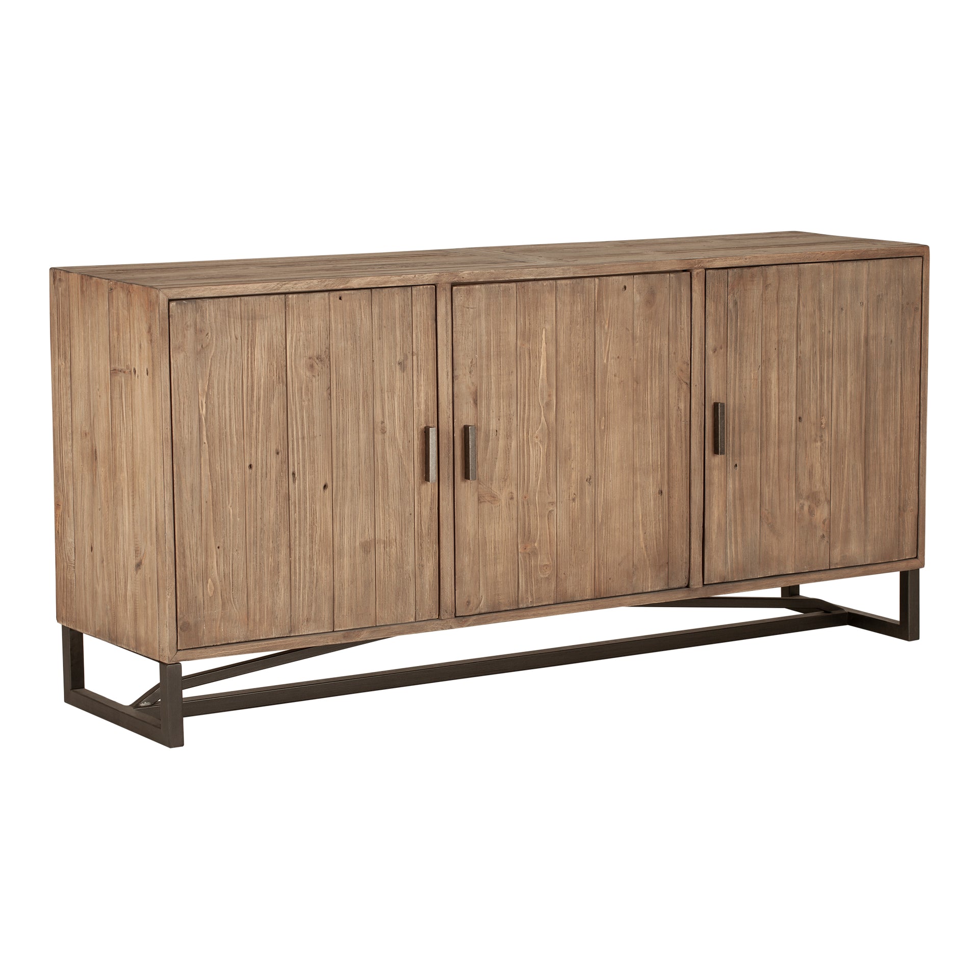 Camille Sideboard, Solid Reclaimed Pine with Stainless Steel Base, Natural Finish