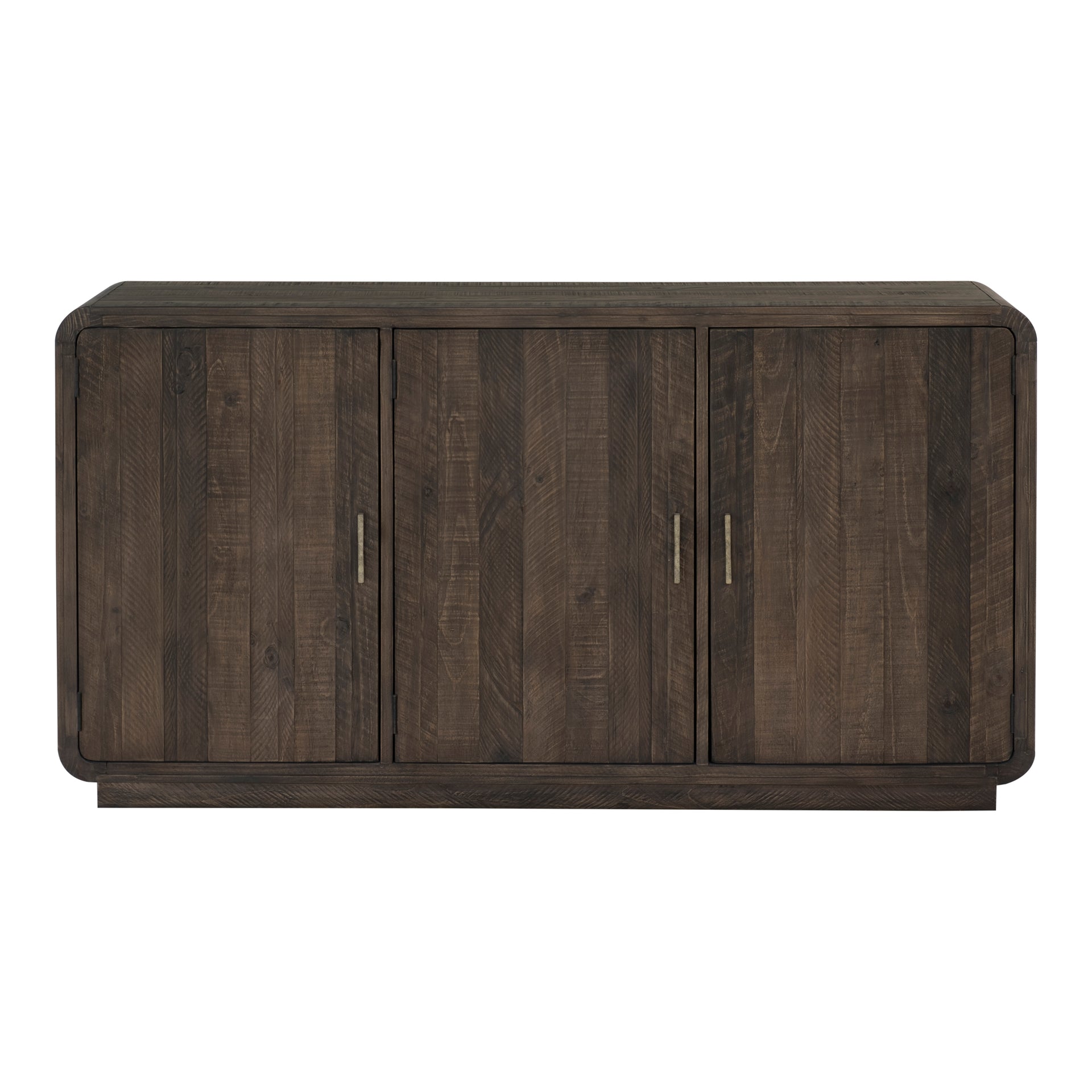 Brannon Sideboard, Solid Pinewood, Driftwood Finish, 3 Cabinet Doors, Adjustable Shelves, Dark Brown
