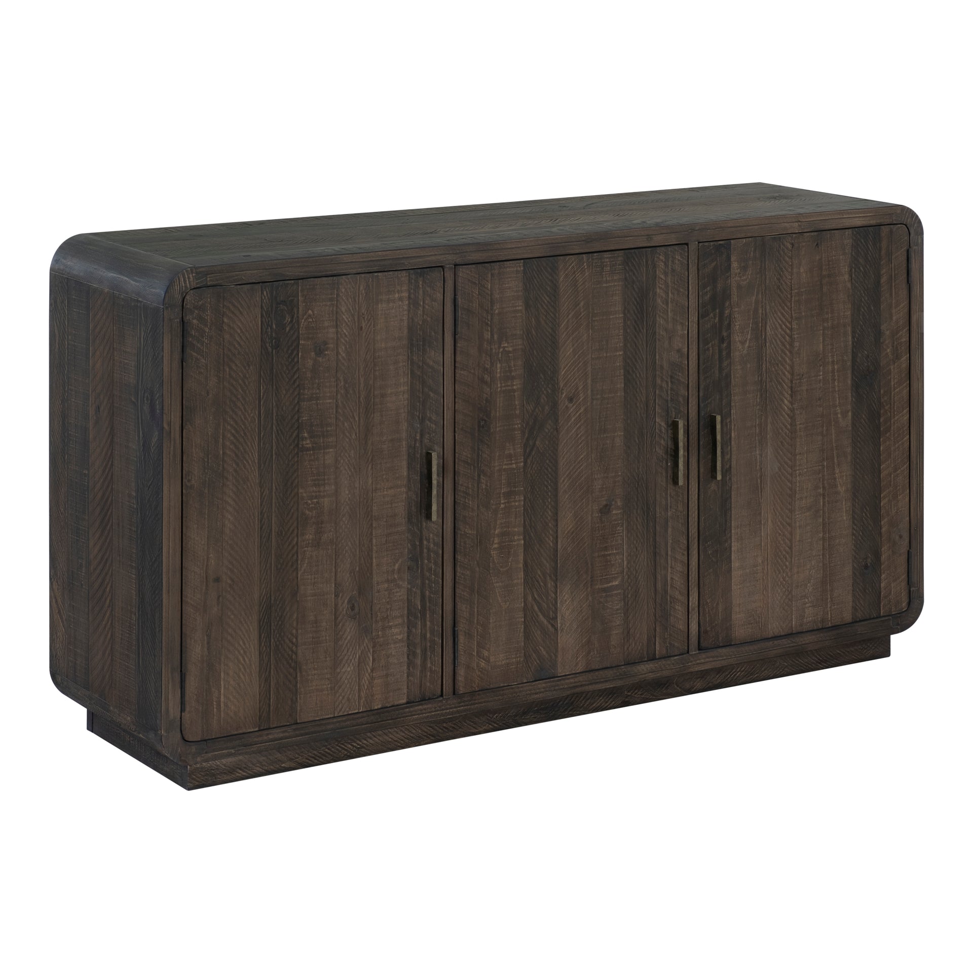 Brannon Sideboard, Solid Pinewood, Driftwood Finish, 3 Cabinet Doors, Adjustable Shelves, Dark Brown
