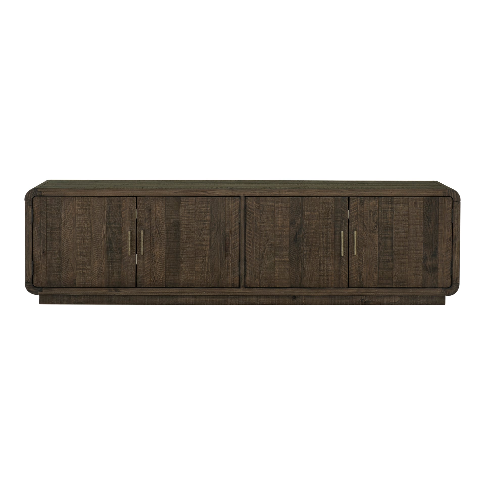 Brannon Media Unit, Solid Pinewood, Driftwood Finish, 4 Cabinet Doors, Adjustable Shelves, Dark Brown