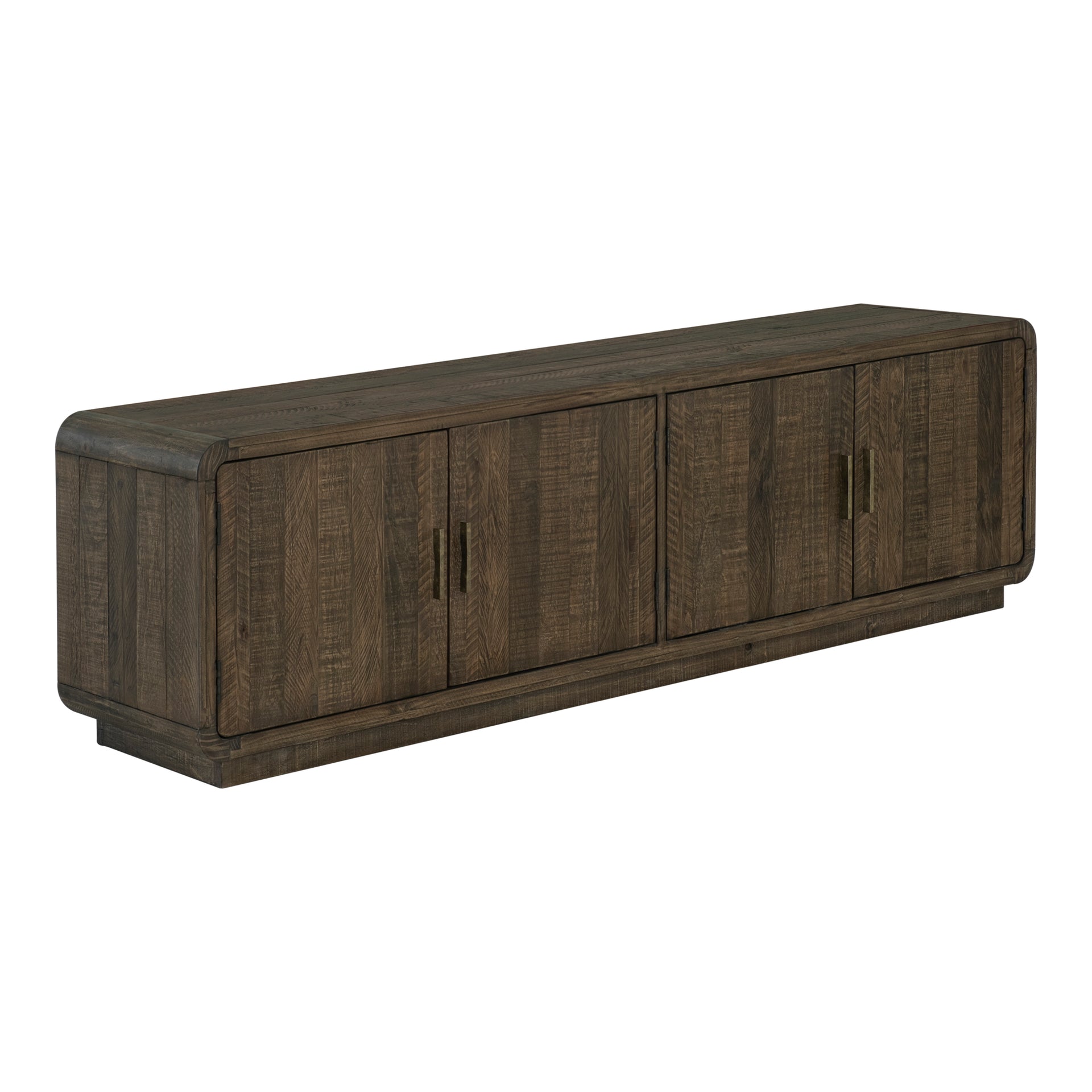 Brannon Media Unit, Solid Pinewood, Driftwood Finish, 4 Cabinet Doors, Adjustable Shelves, Dark Brown