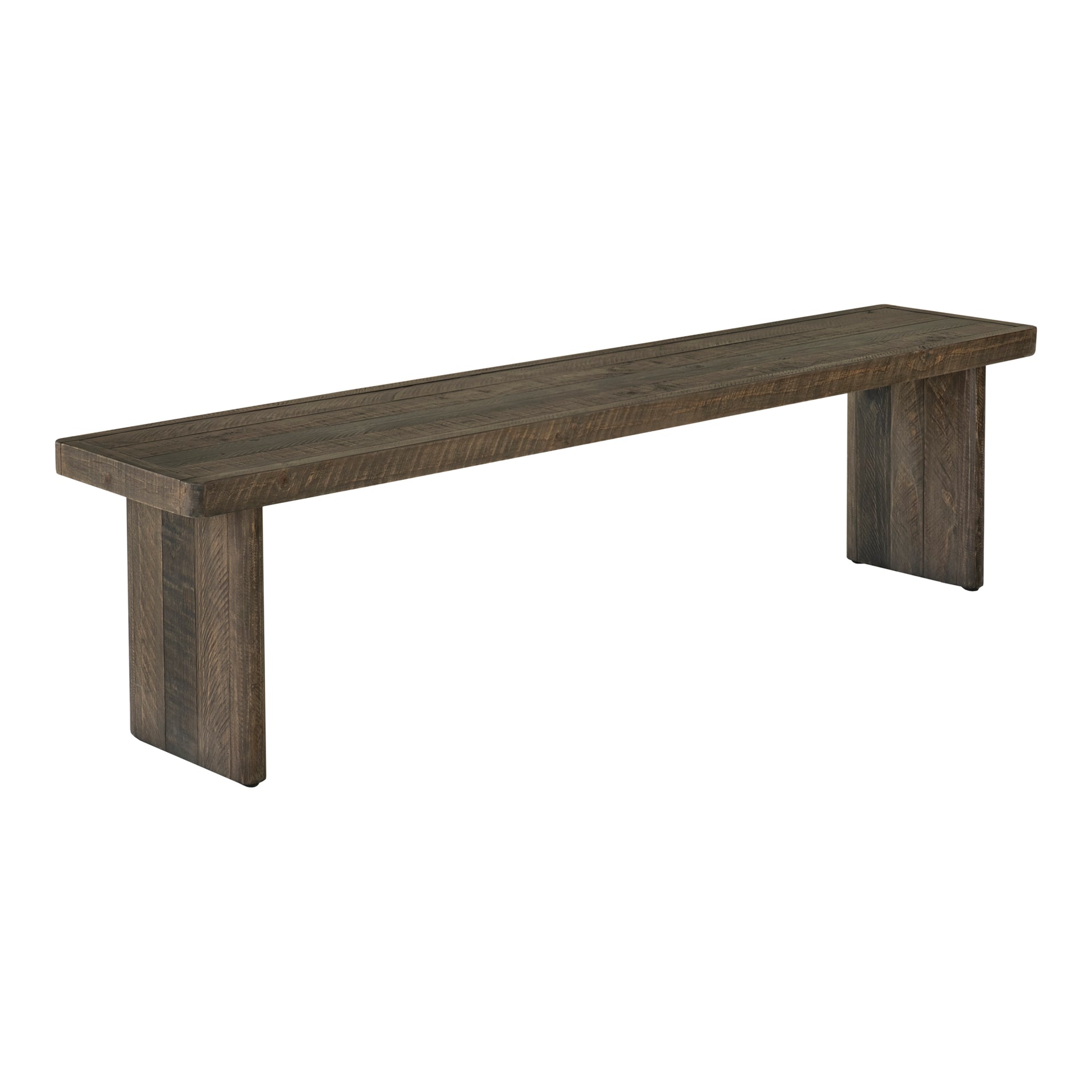 Brannon Bench, Rectangular Solid Pine with Matte Driftwood Finish, Seats 3 or More, Light Grey