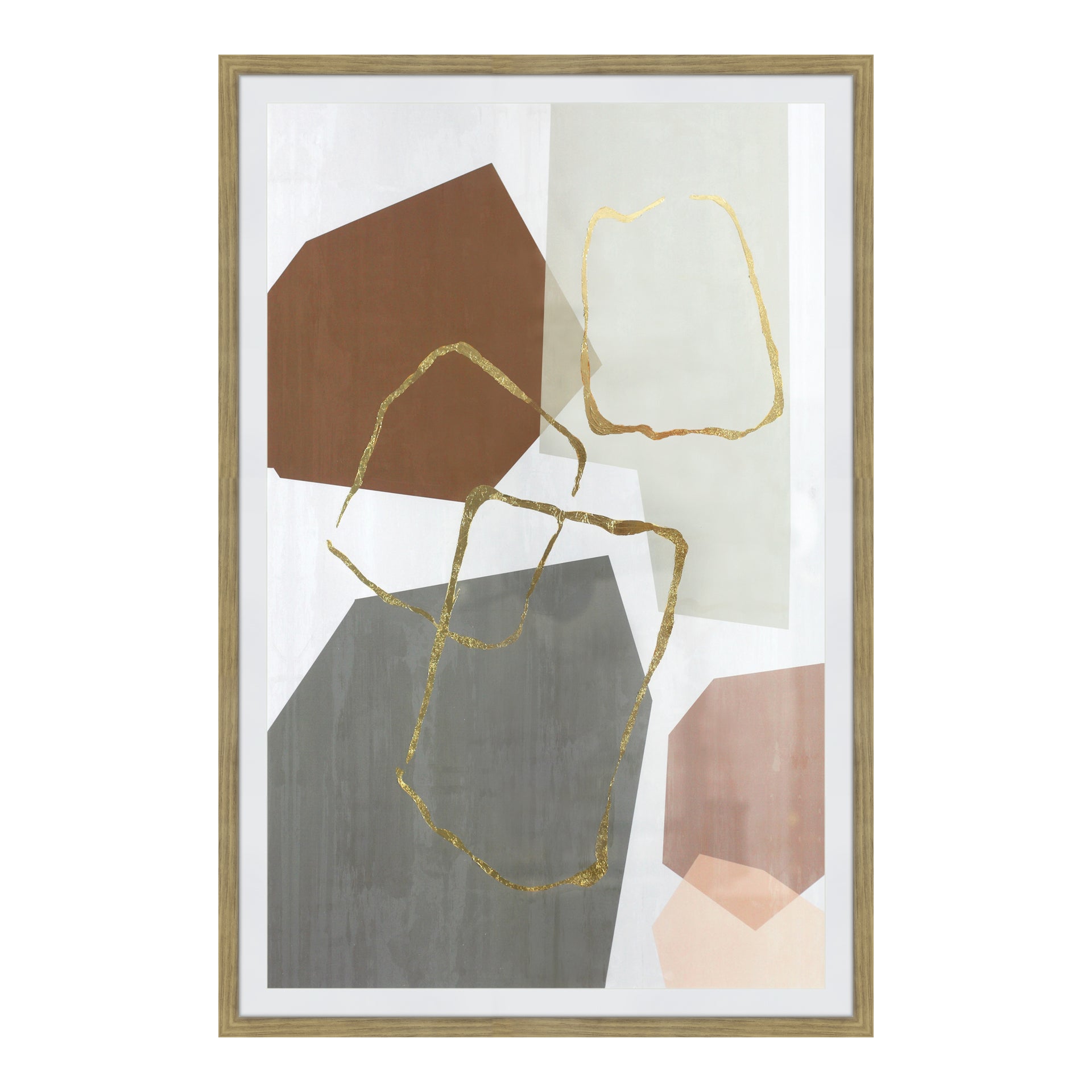 Holden Wall Decor, Earthy Blocks & Gold Finishing Abstract Print, Contemporary Oak-Finished Frame Art, Modern Home Accent