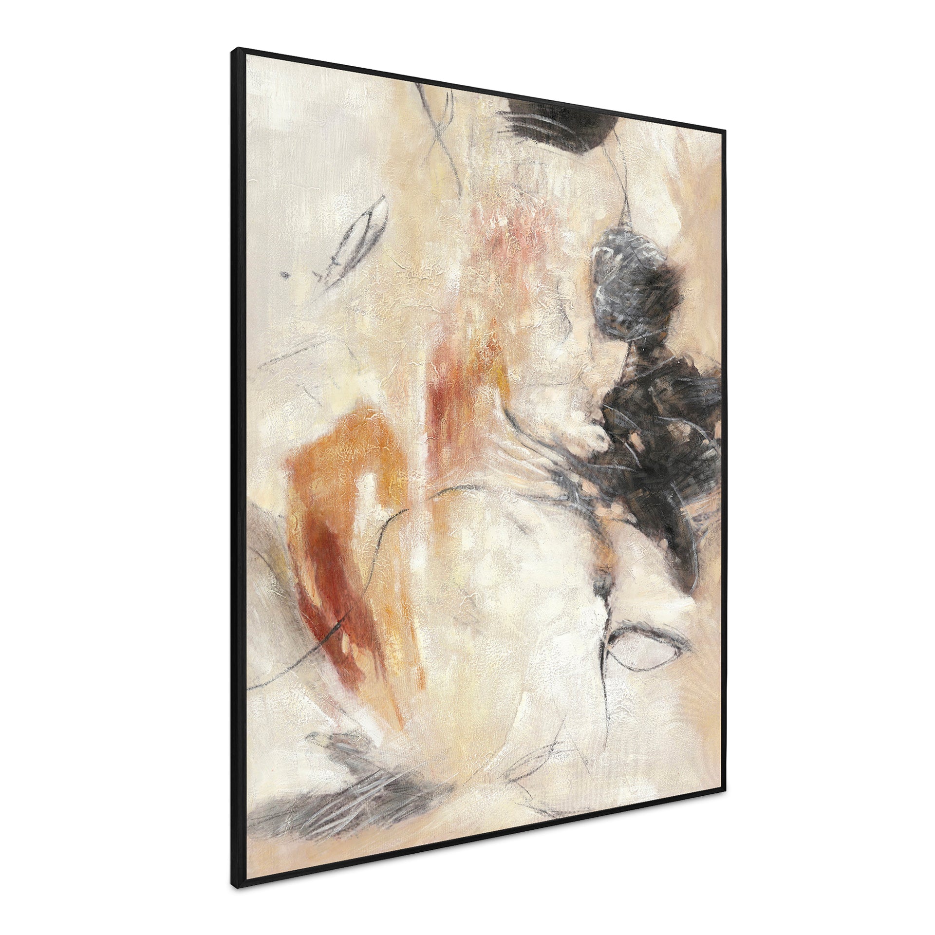 Zephira Framed Painting, Textured Abstract Canvas with Pine Wood Frame, Modern Style