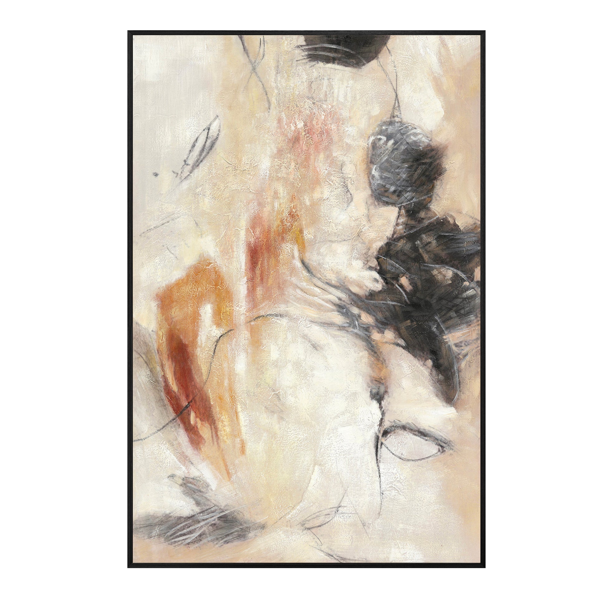 Zephira Framed Painting, Textured Abstract Canvas with Pine Wood Frame, Modern Style